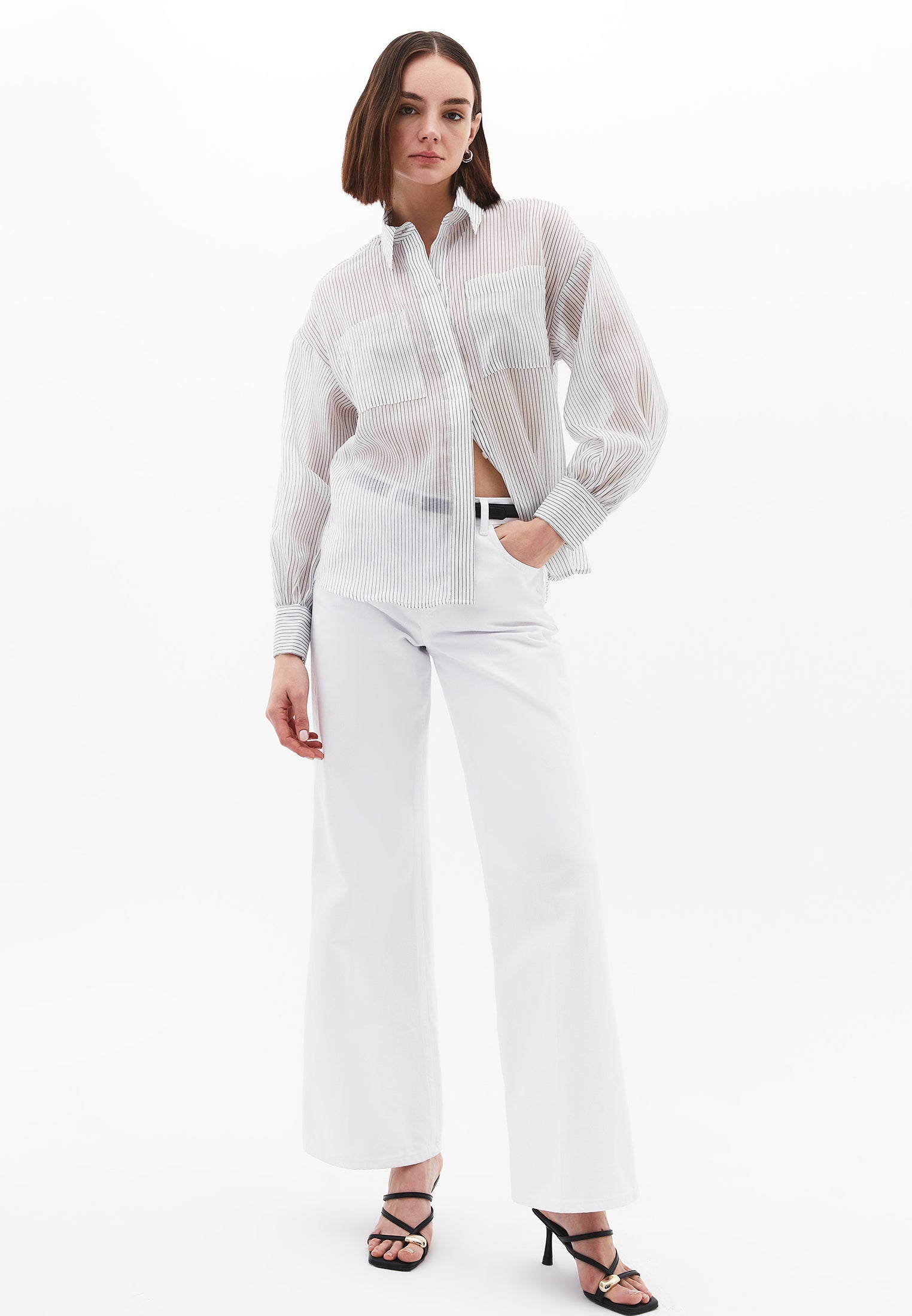 Striped Balloon Sleeve Shirt - BLACK STRIPE