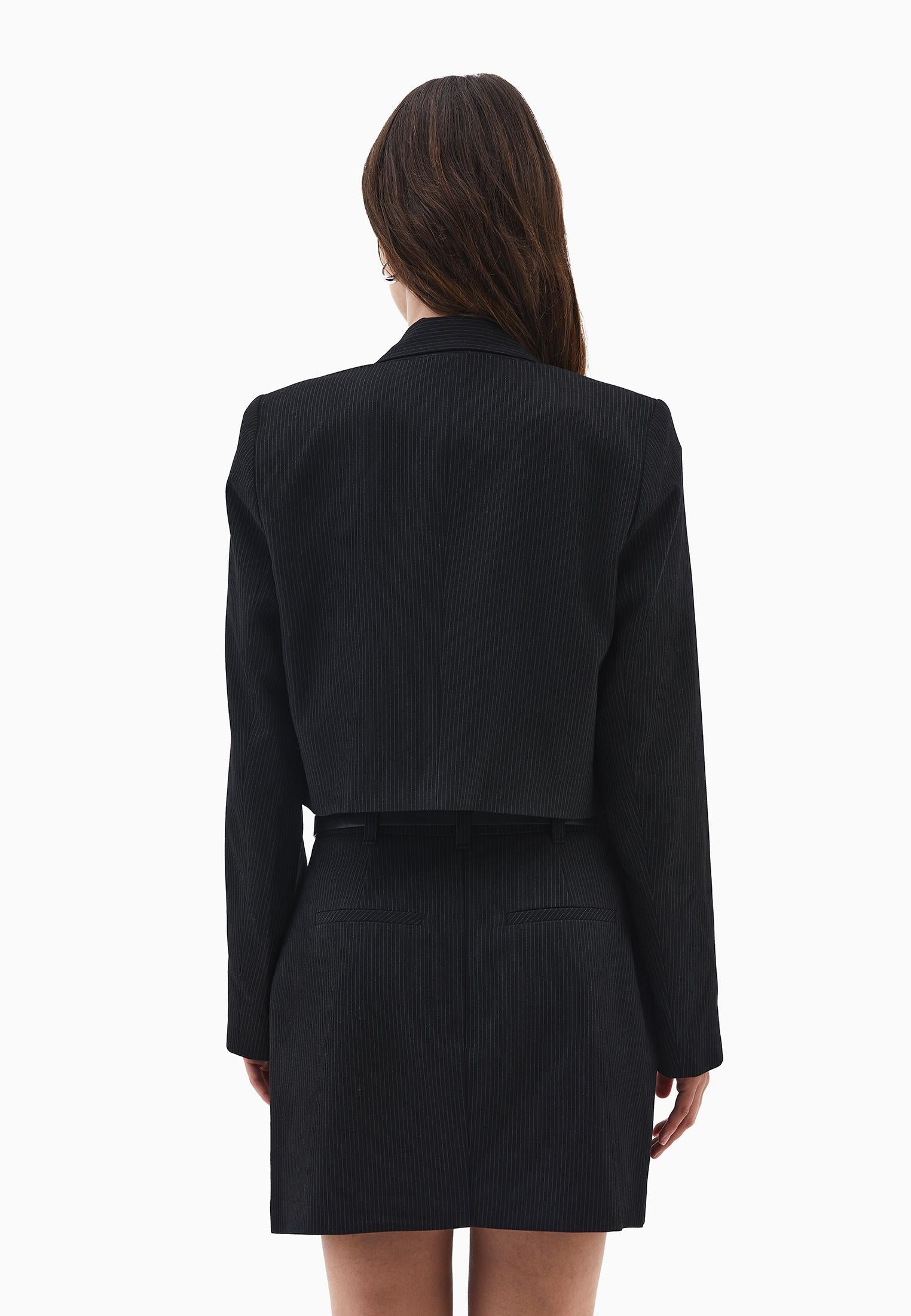 Slim Fit Cropped Blazer Jacket - BLACK STRIPE