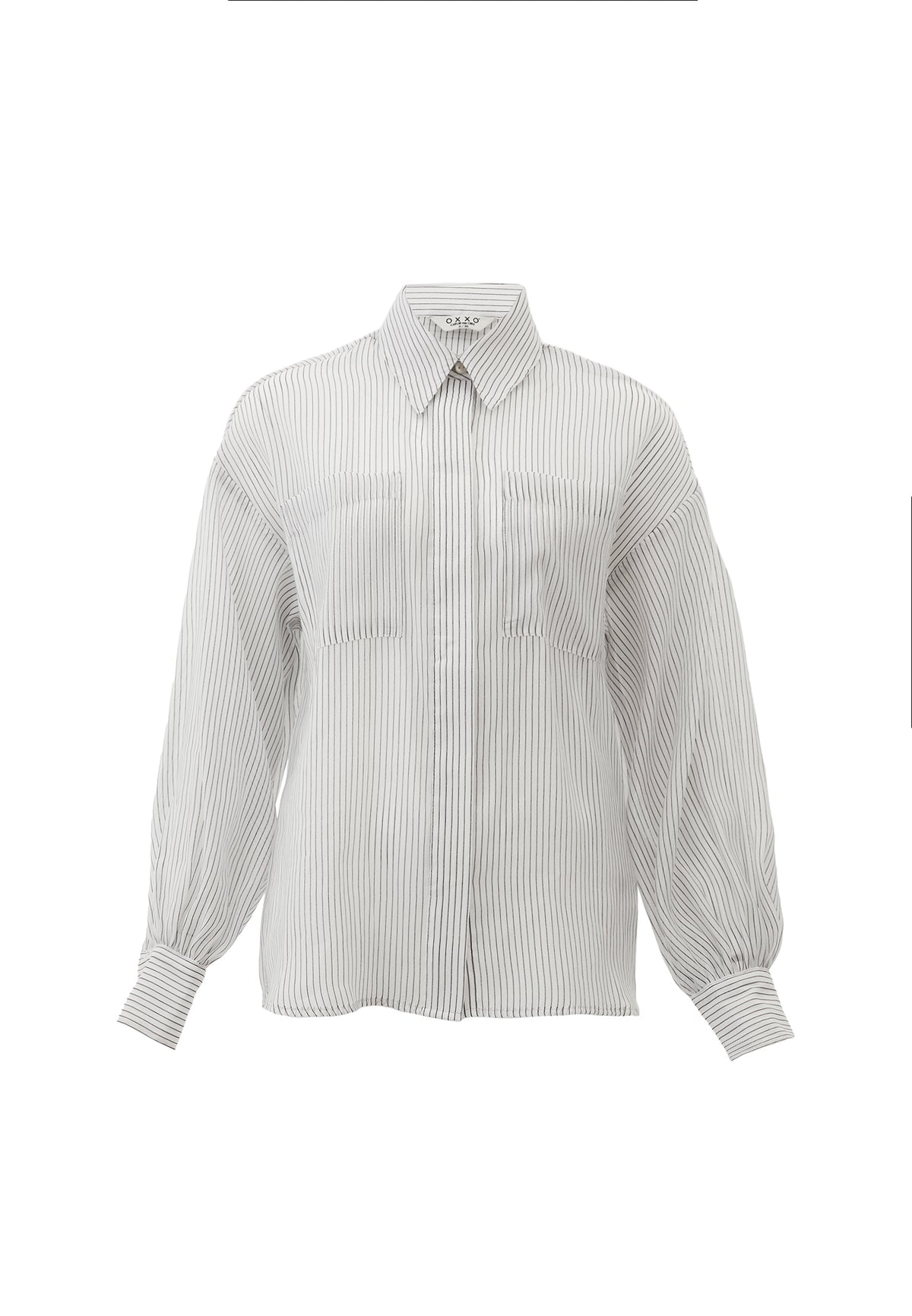 Striped Balloon Sleeve Shirt - BLACK STRIPE