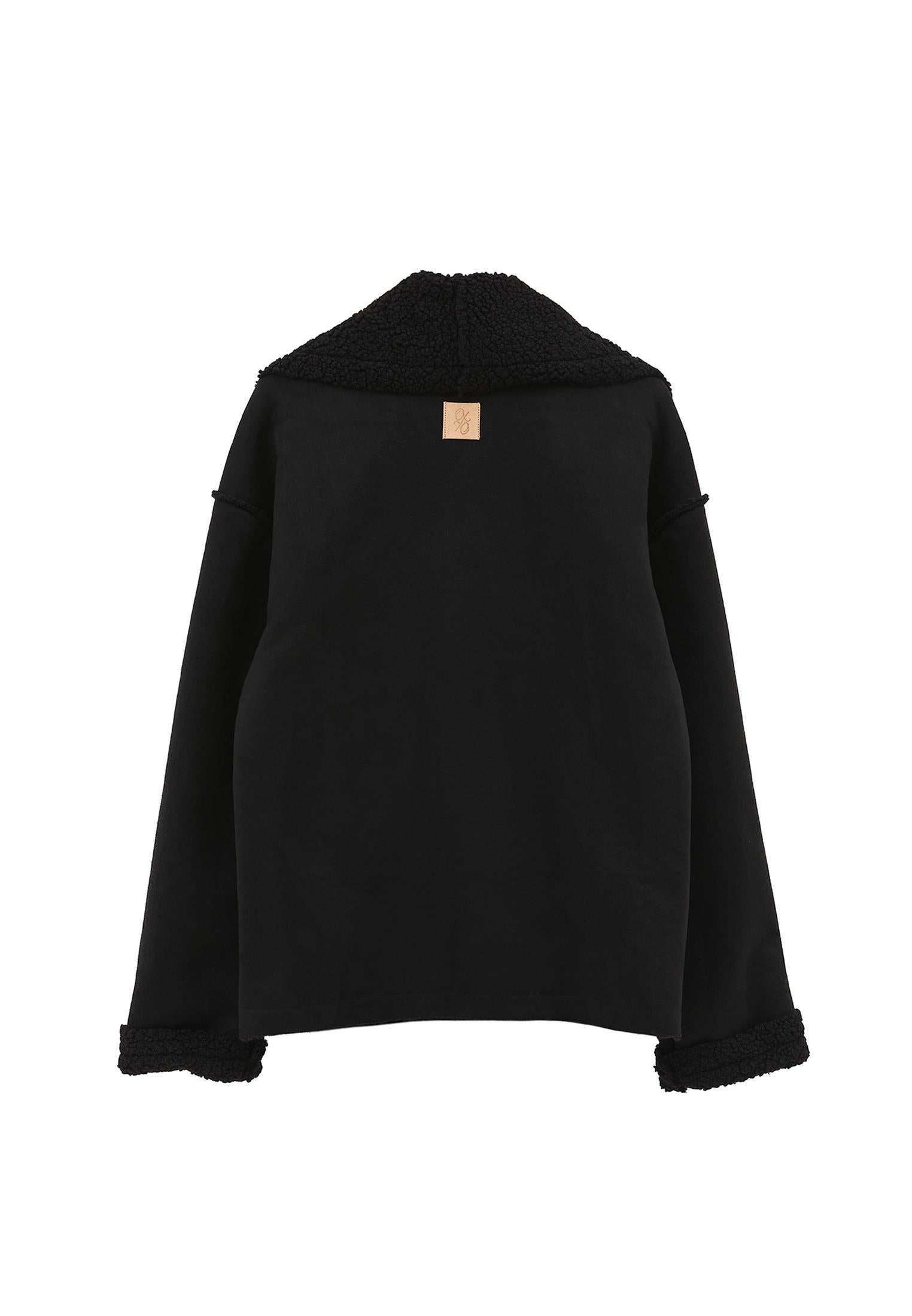 Shawl Collar Long Sleeve Bouclé Jacket - BLACK