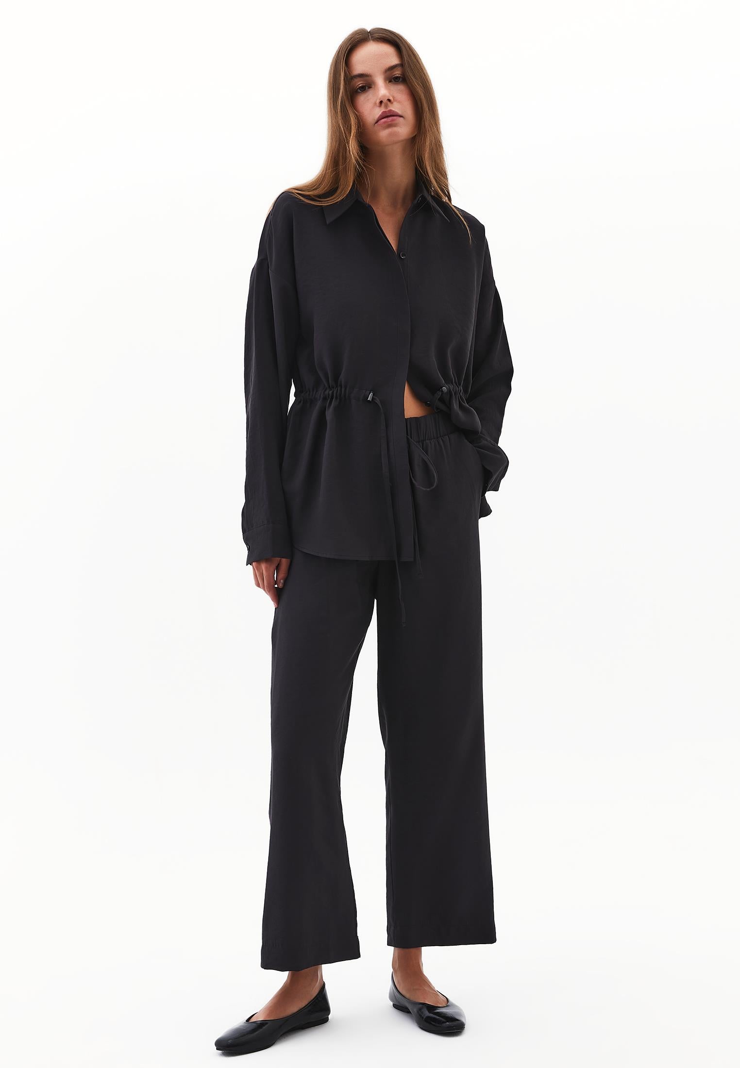 High Waist Elastic Pants - BLACK