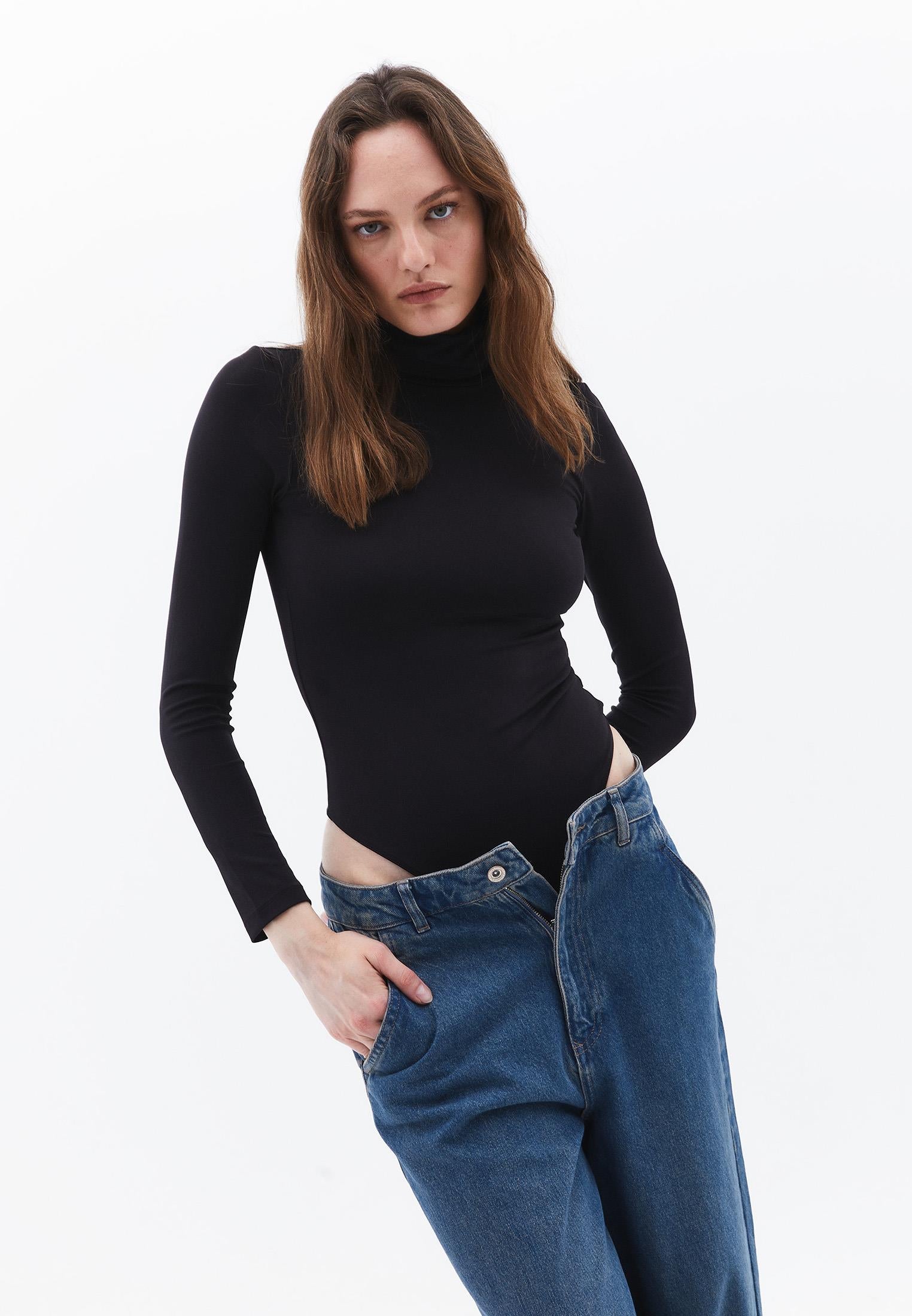 Turtleneck Long Sleeve Bodysuit - BLACK