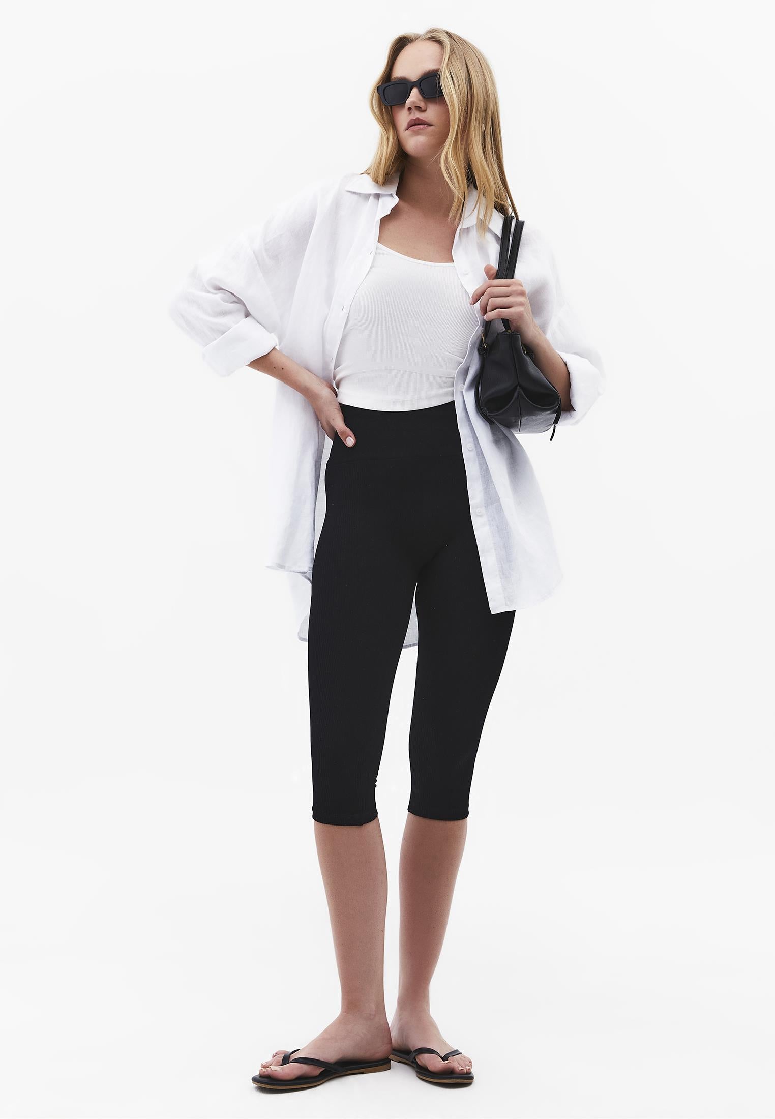 High Waist Capri Leggings - BLACK