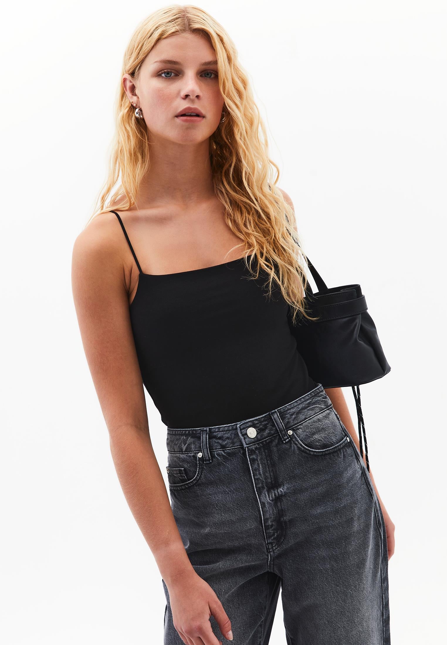 Wide Neck Bodycon Tank Top - BLACK