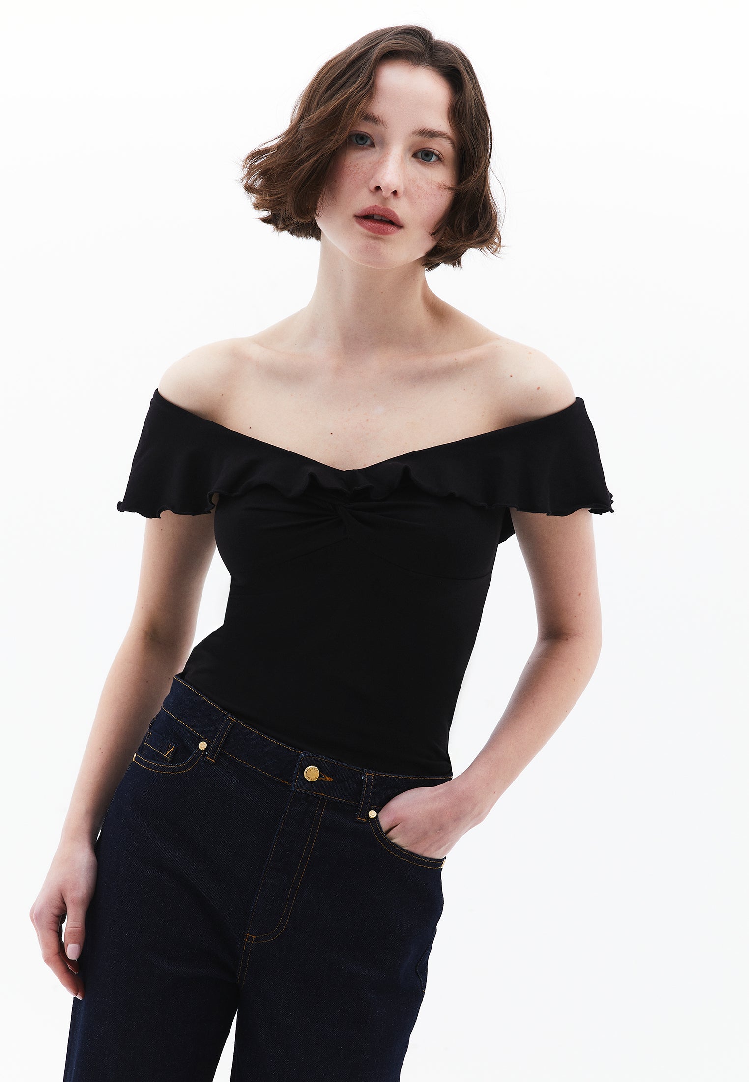 Off Shoulder Modal Blouse - BLACK