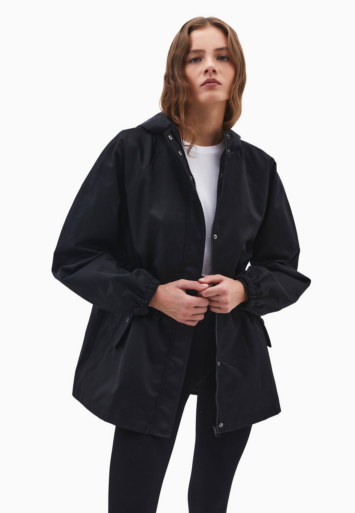 Hooded Midi Coat - BLACK