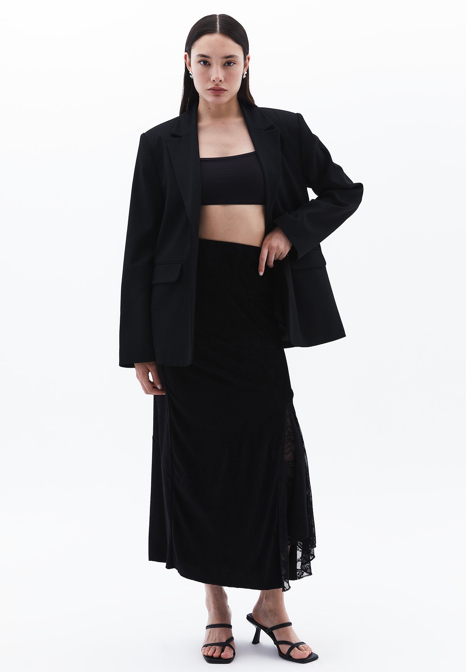 Long Elasticated Flared Skirt - BLACK
