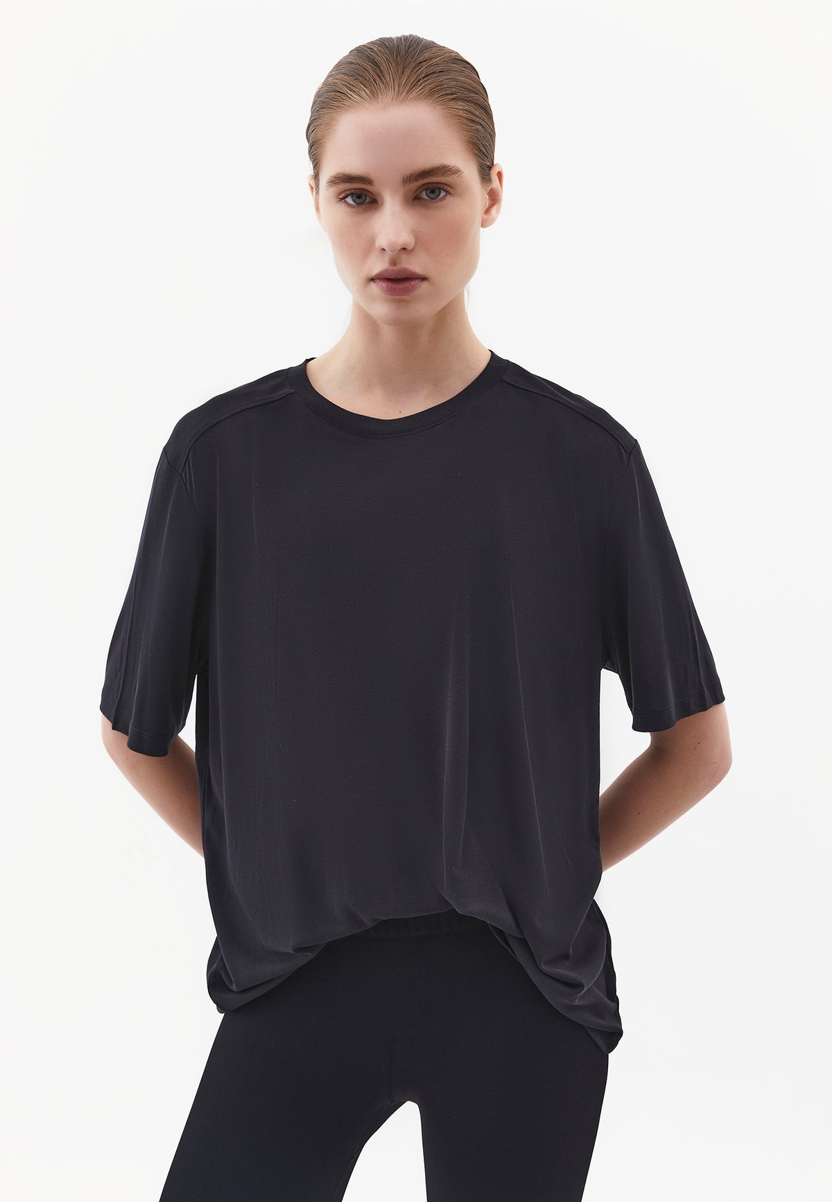 Crew Neck Oversize Tunic T-Shirt - BLACK