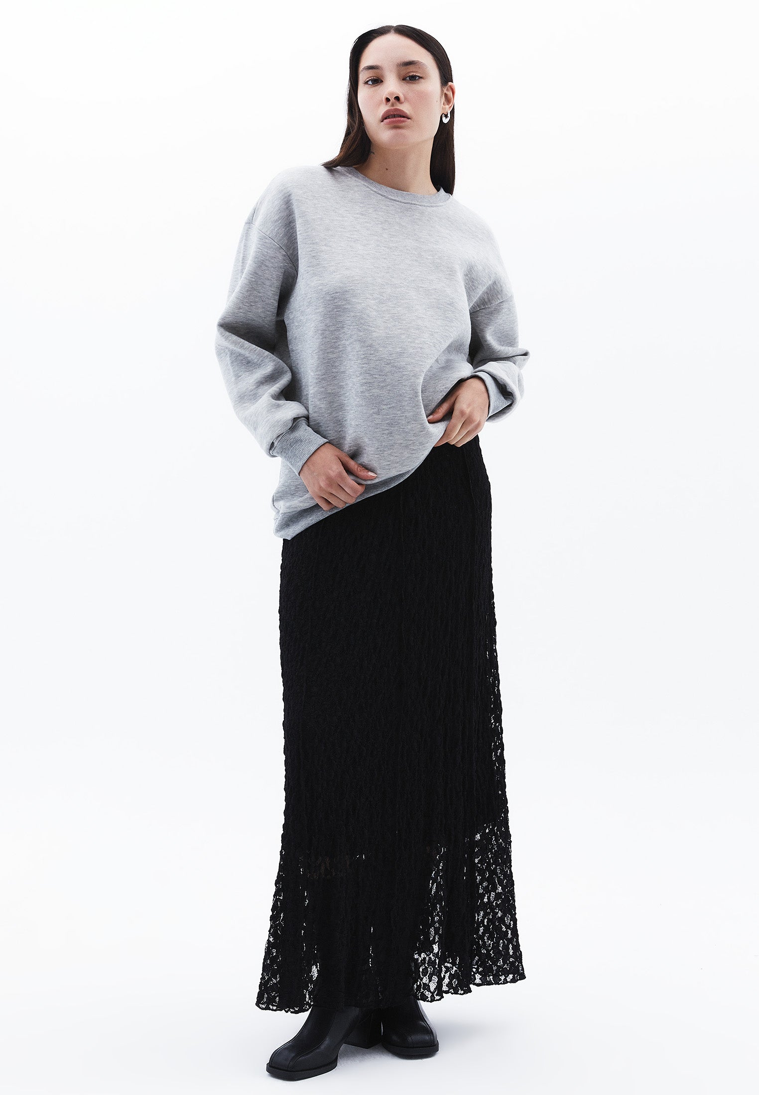 High Waist Elastic Long A-Line Skirt - BLACK