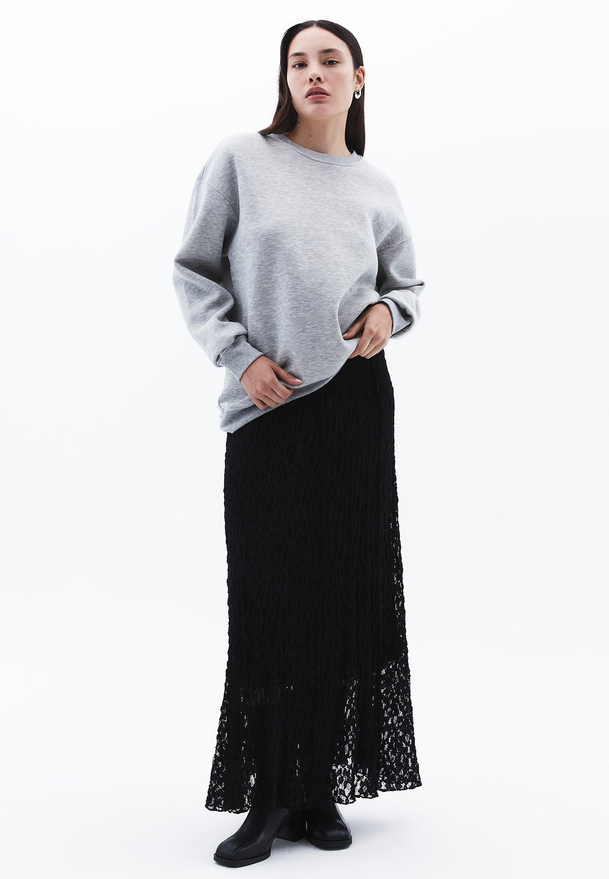 High Waist Elastic Long A-Line Skirt - BLACK