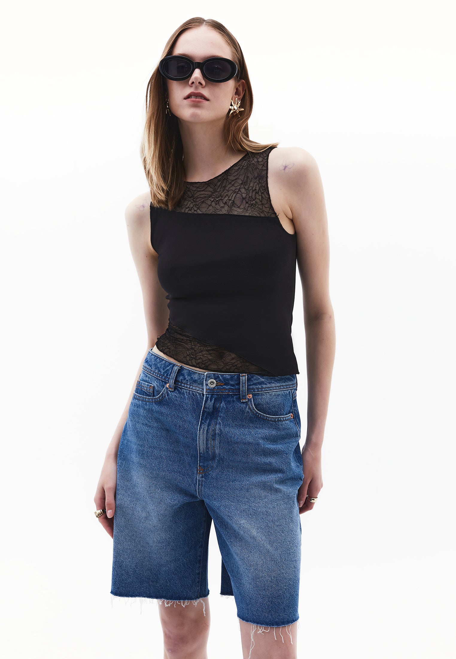 Boat Neck Bodycon Standard Tank Top - BLACK