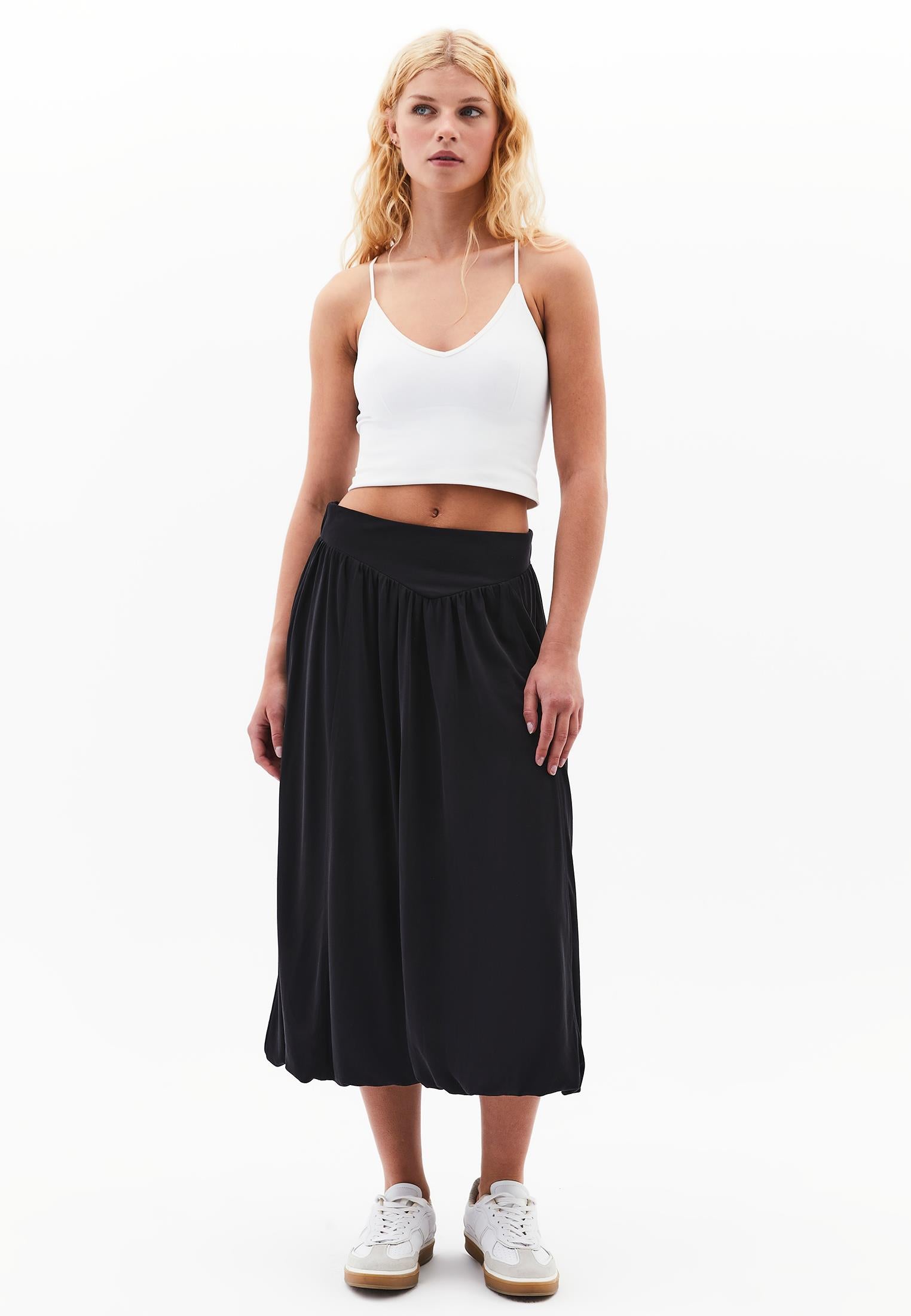 Balloon Form Midi Skirt - BLACK