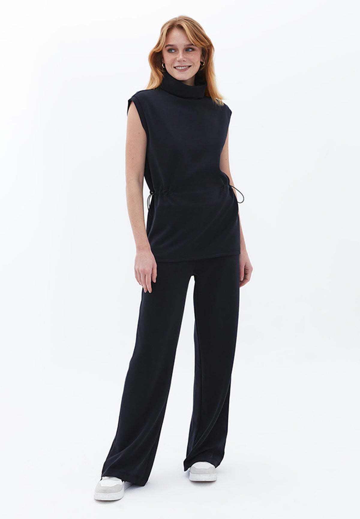 High Waist Pocket Detailed Straight Leg Women's Pants - BLACK