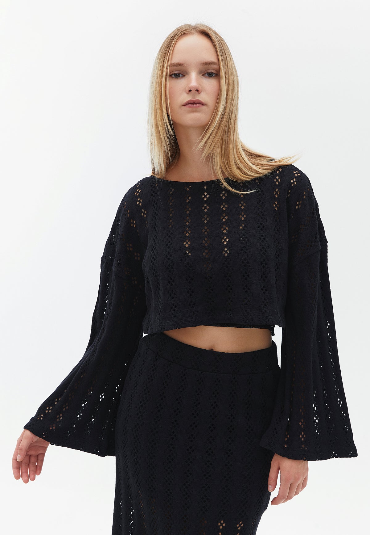 Long Sleeve Cotton Blouse - BLACK