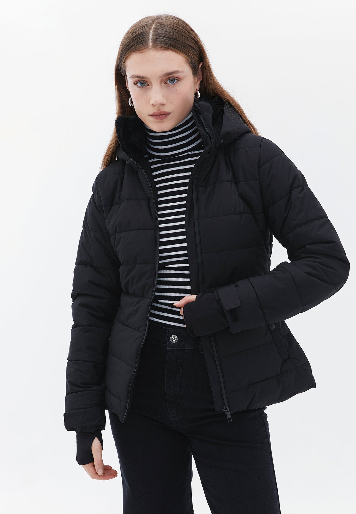 High Neck Long Sleeve Jacket - BLACK