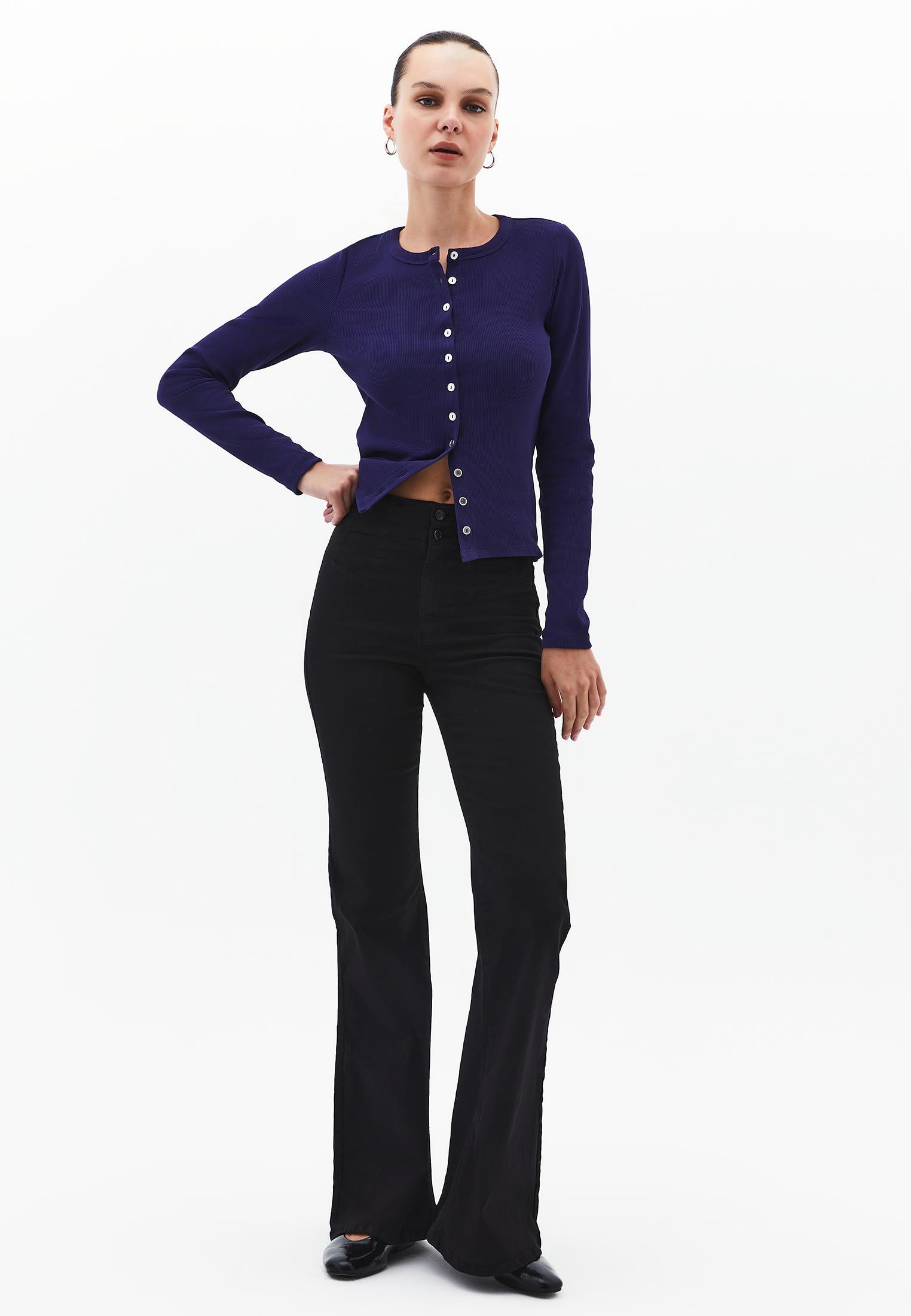 Standard Length Ultra High Waist Flared Pants - BLACK