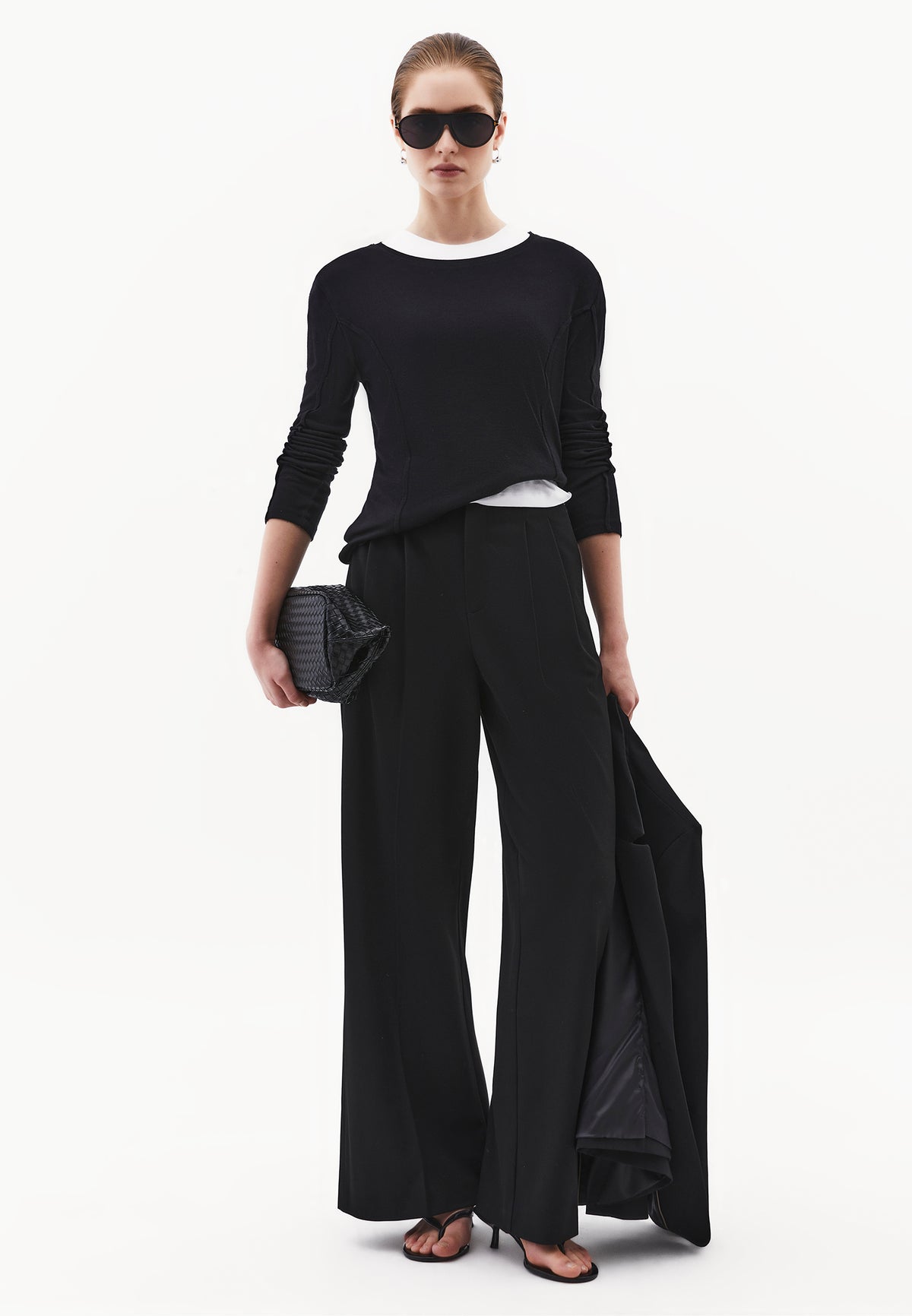 Pleated Wide Leg Pants - BLACK