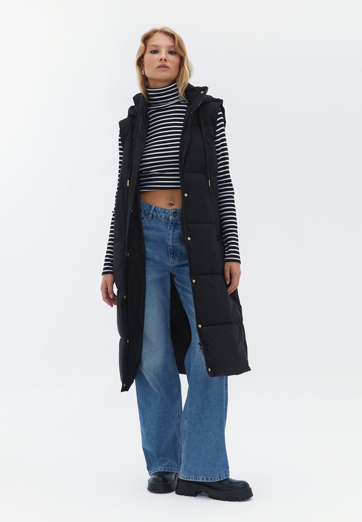 Hooded Midi Vest - BLACK