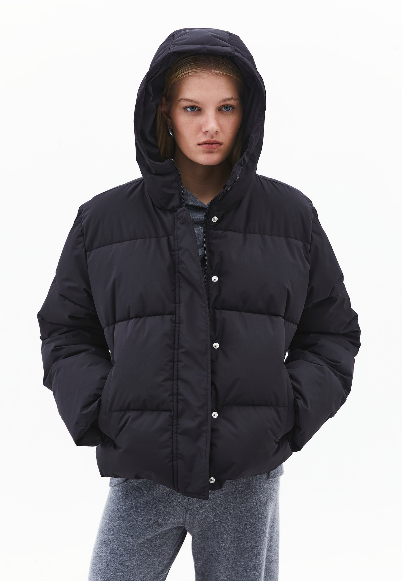 Hooded Loose Coat - BLACK