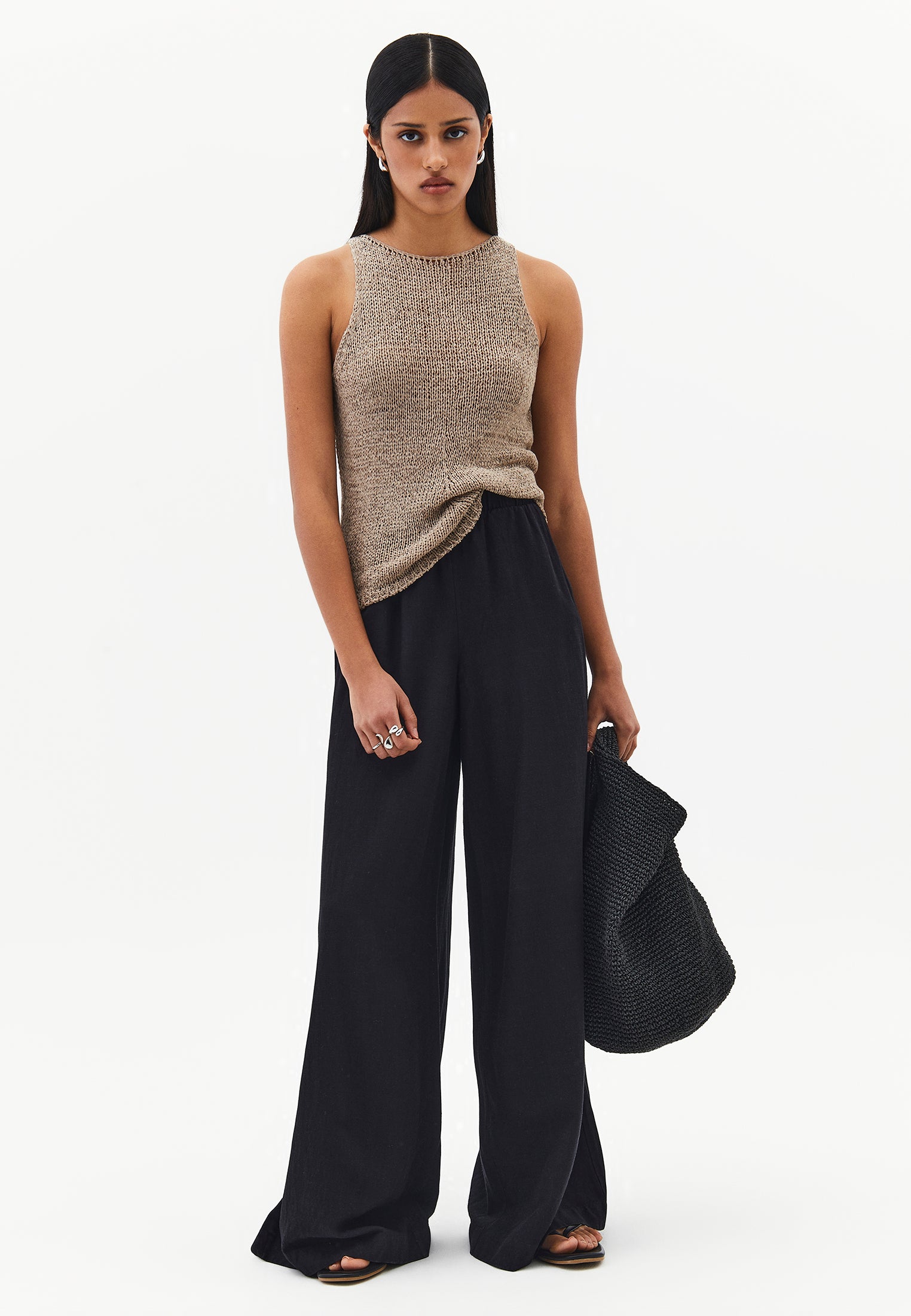 Ultra High Waist Wide Leg Pants - BLACK