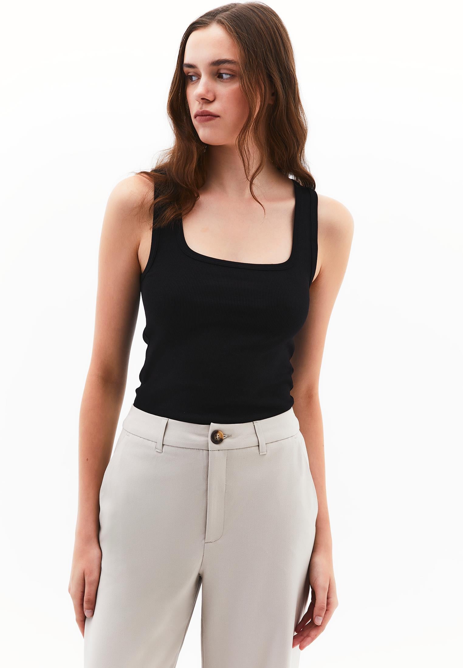 Square Neck Bodycon Tank Top - BLACK