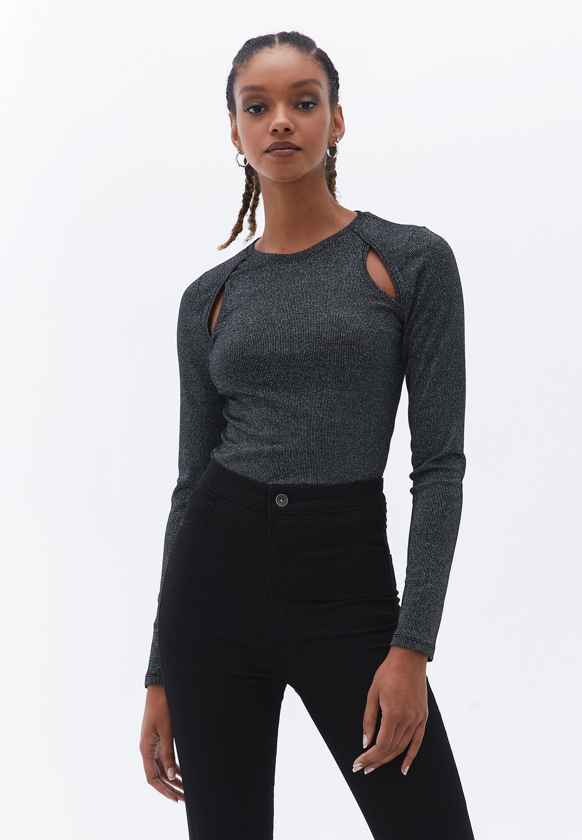 Crew Neck Long Sleeve Sweater - BLACK