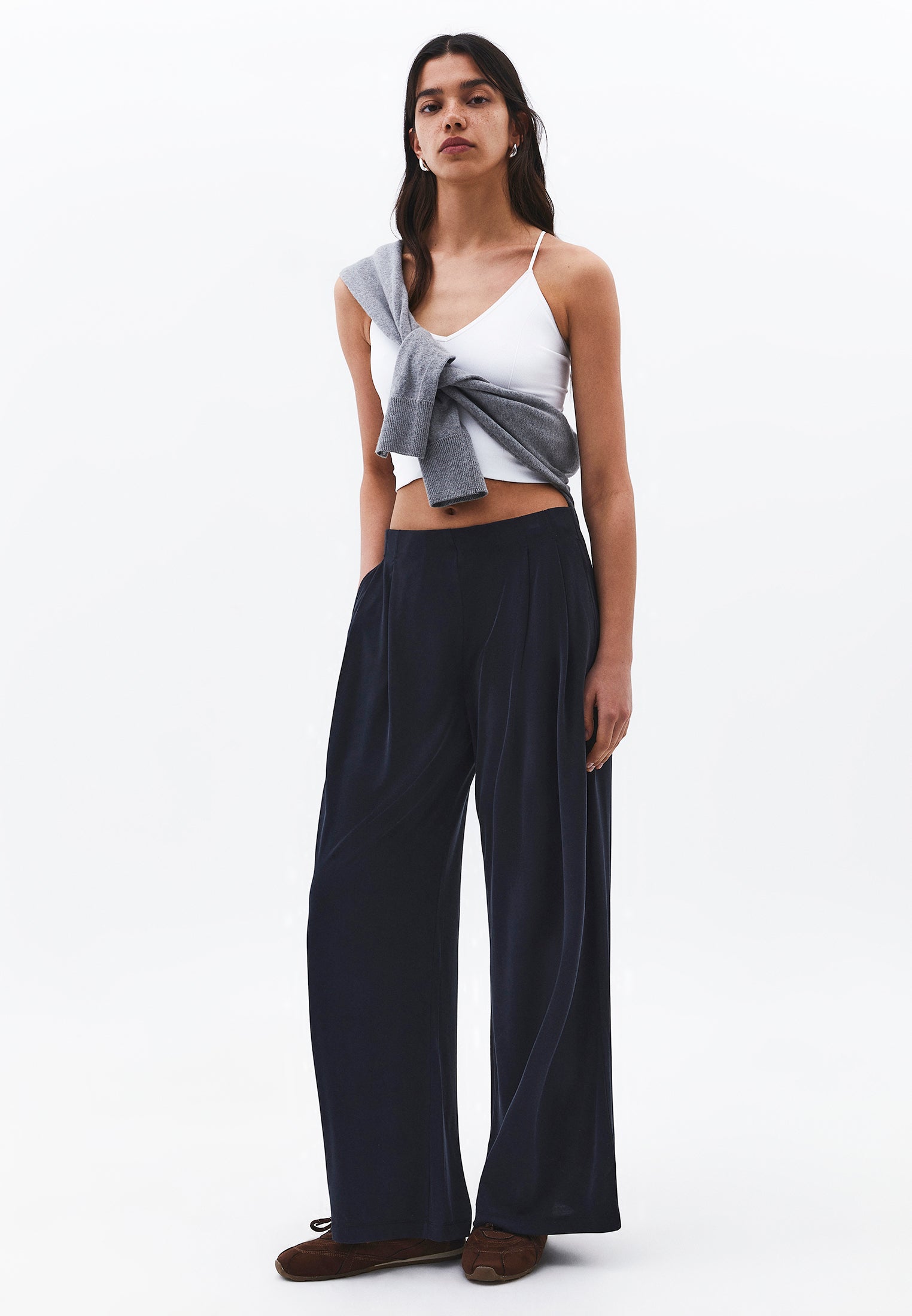 Wide Leg Elastic Waist Pants - BLACK