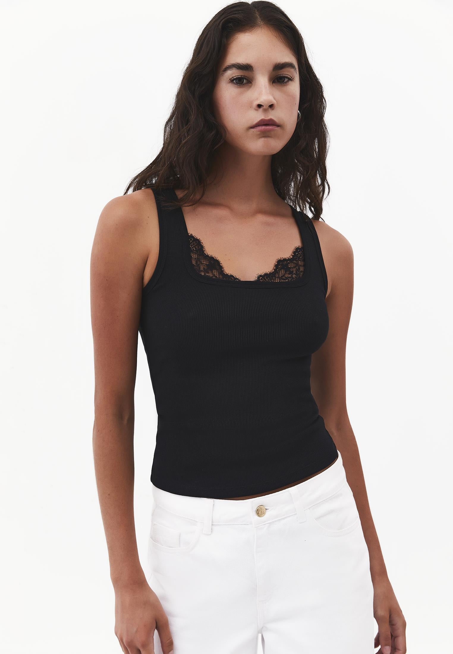 Sleeveless Bodycon Tank Top with Square Neckline - BLACK