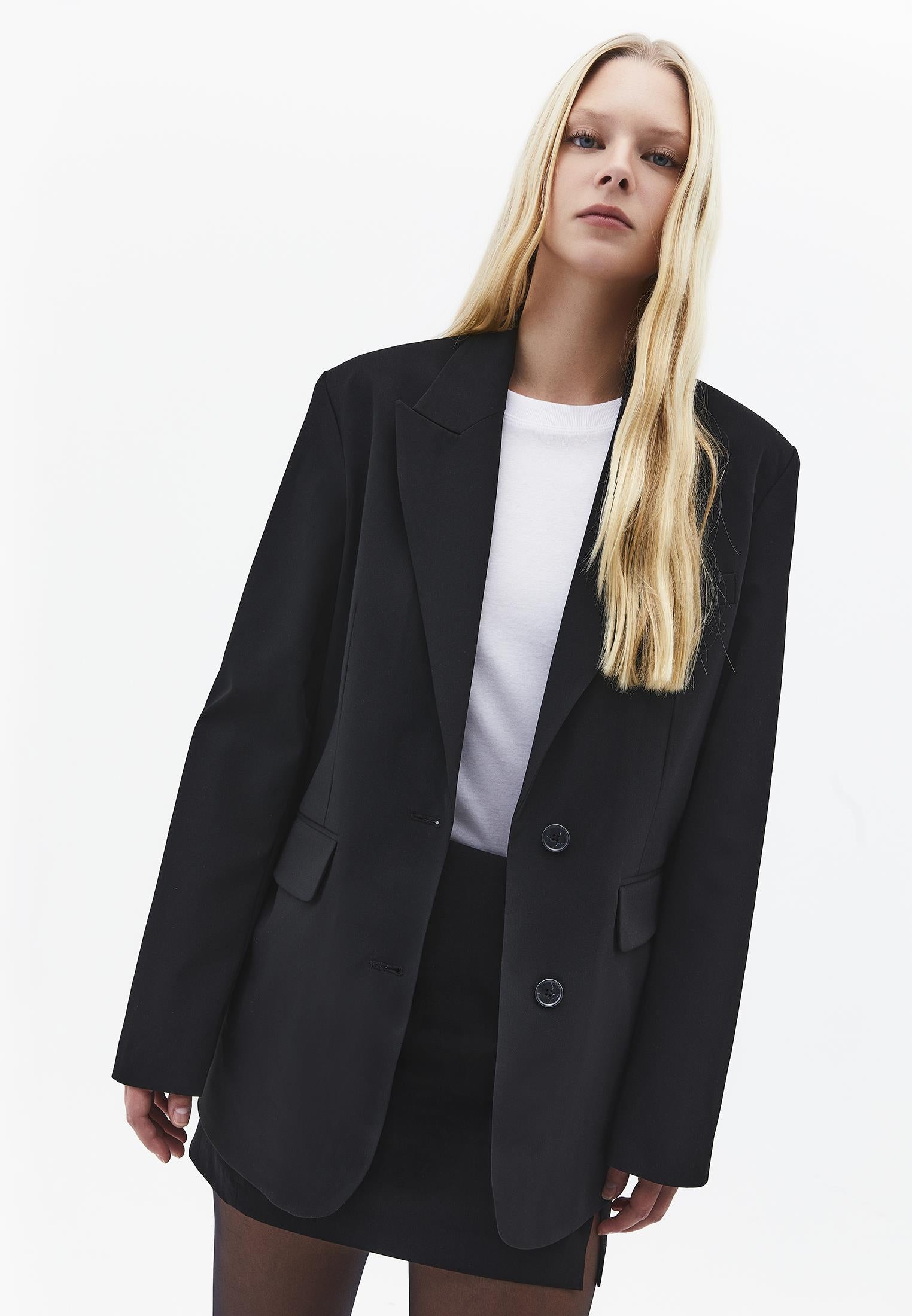 Boyfriend Fit Blazer Jacket - BLACK