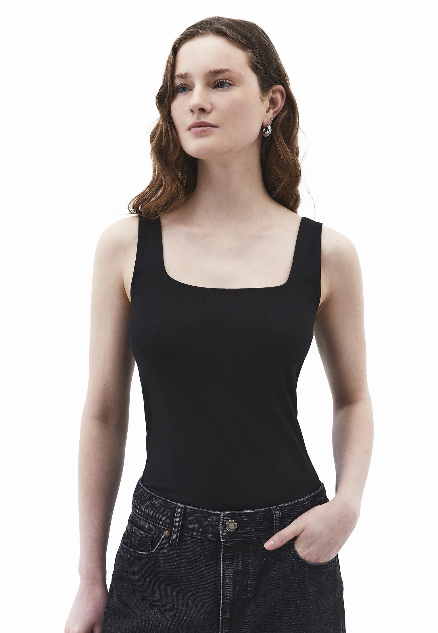 Square Neck Tank Top - BLACK