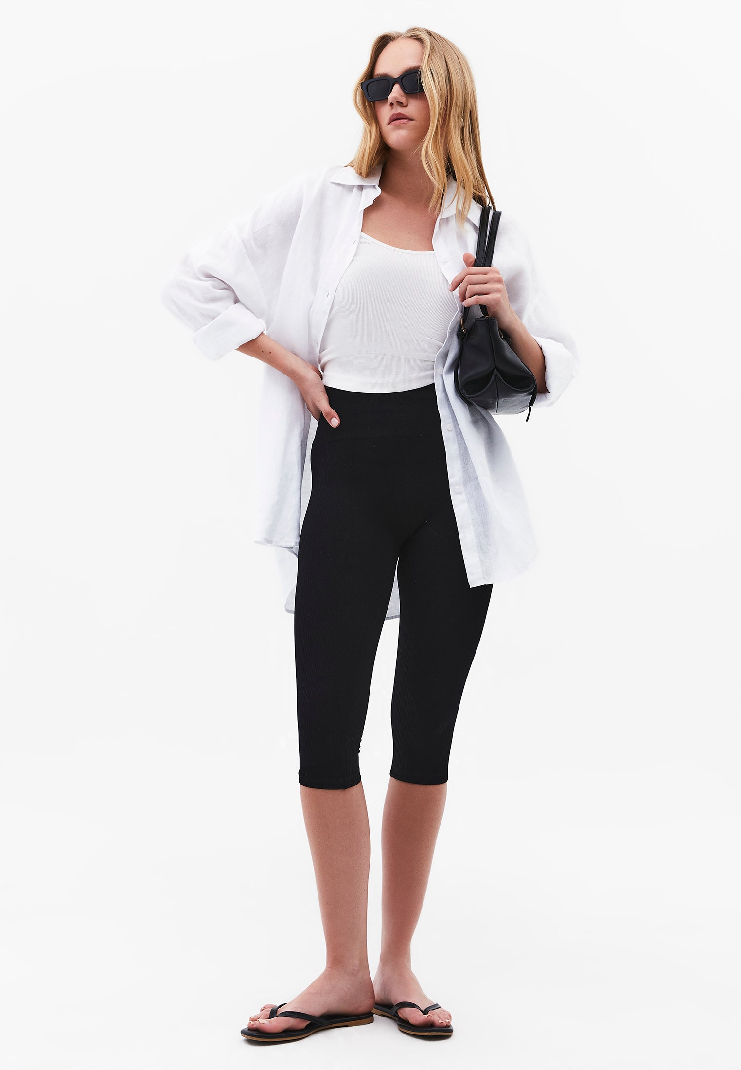 High Waist Capri Leggings - BLACK
