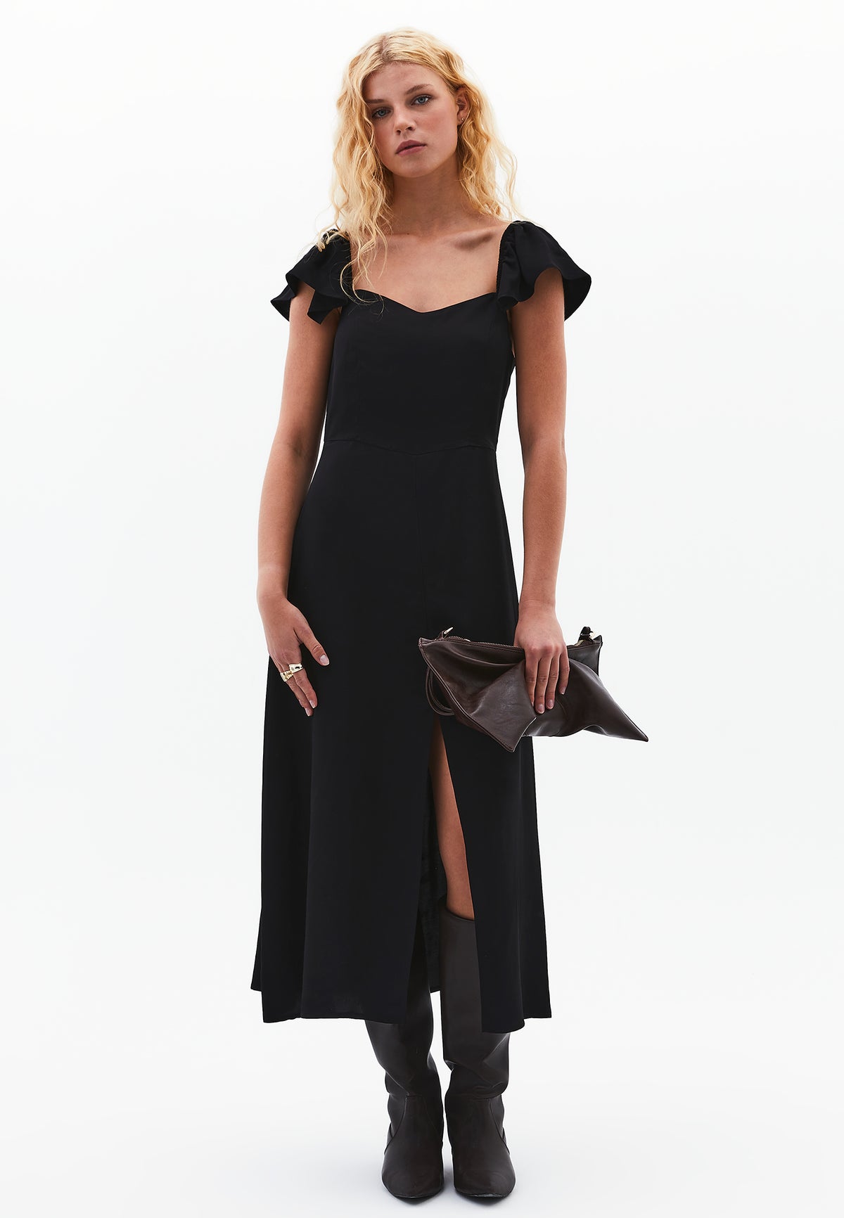 Sweetheart Neckline Midi Dress - BLACK