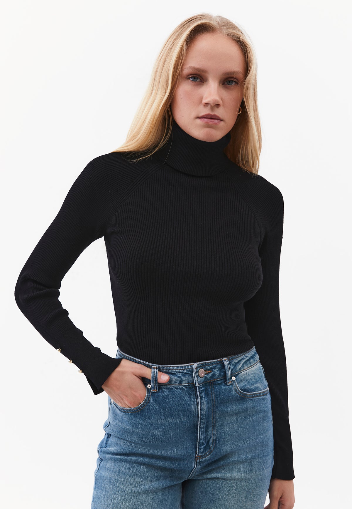 Turtleneck Raglan Sleeve Knitwear - BLACK
