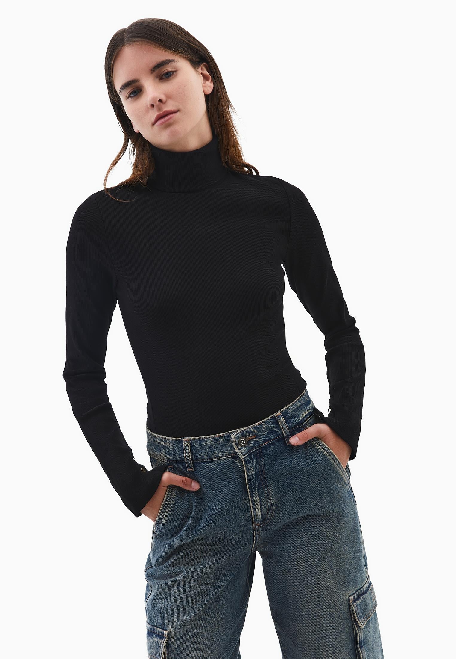 Turtleneck Long Sleeve Bodycon Top - BLACK
