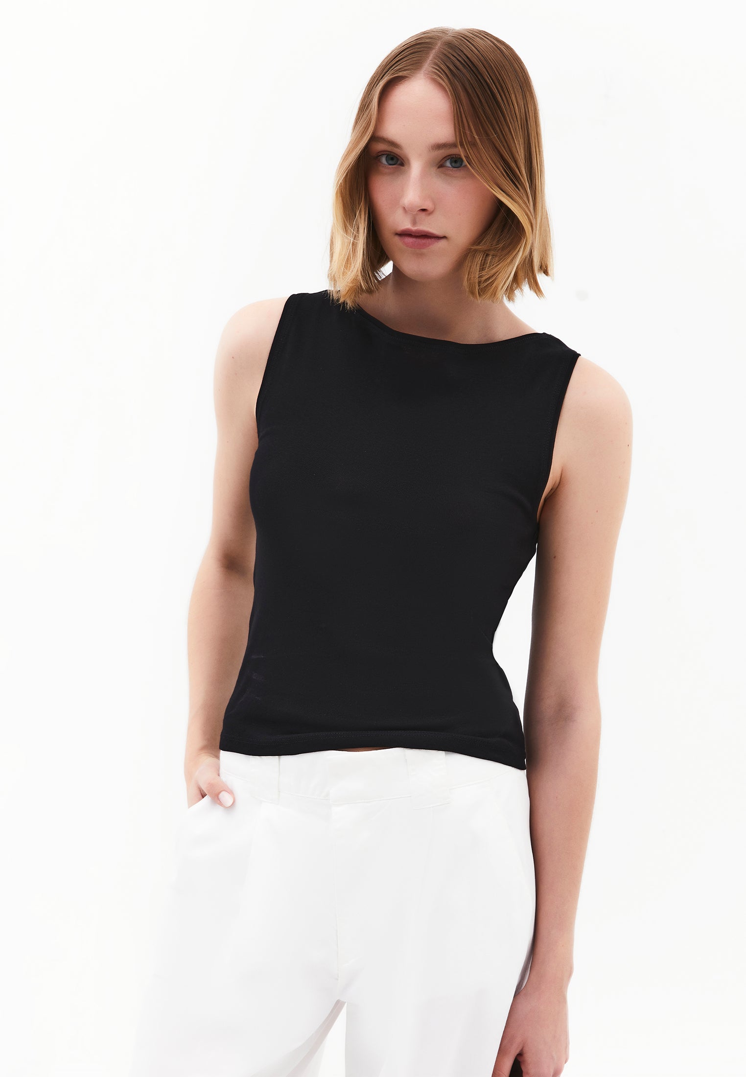 Boat Neck Tank Top - BLACK
