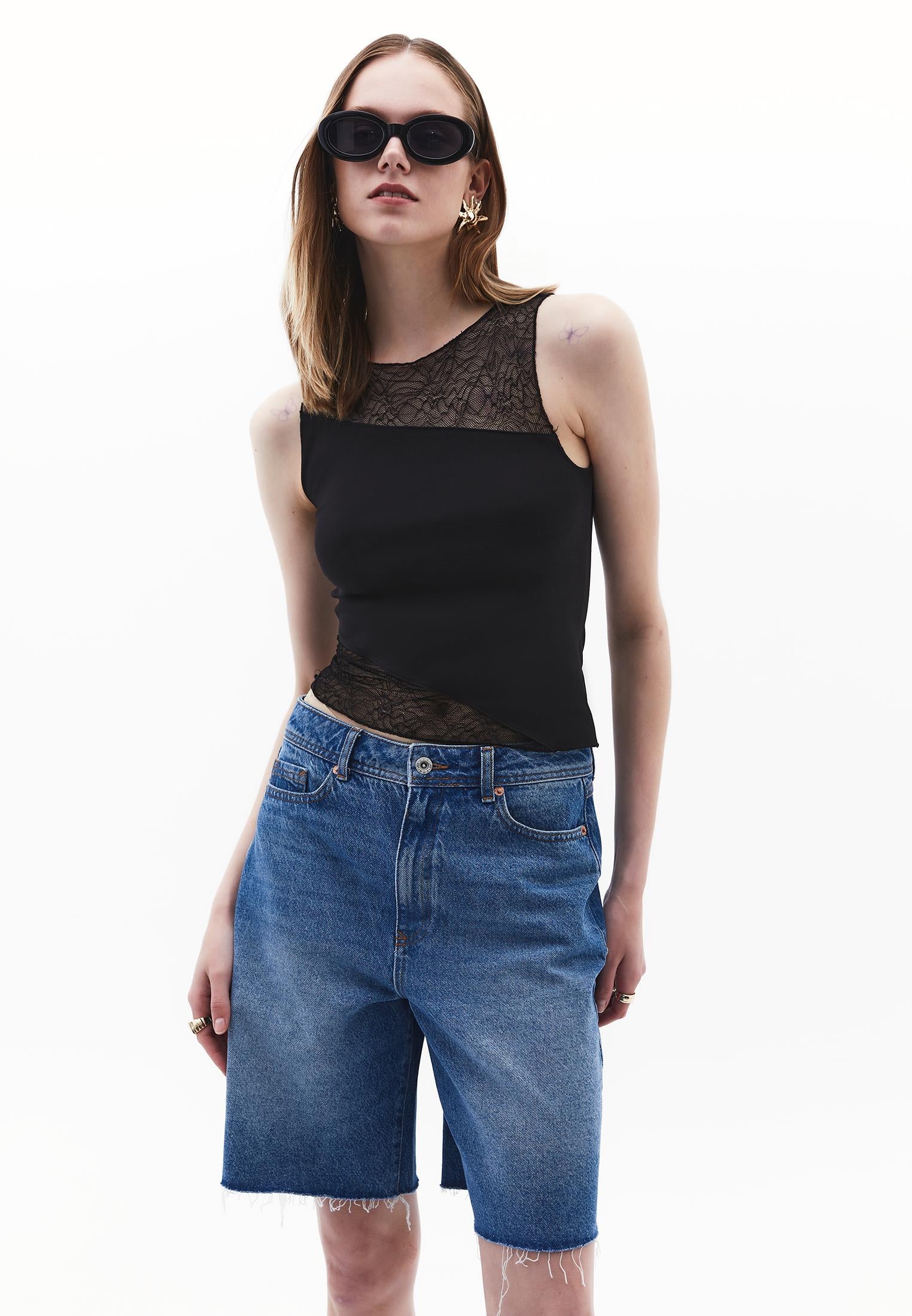 Boat Neck Bodycon Standard Tank Top - BLACK