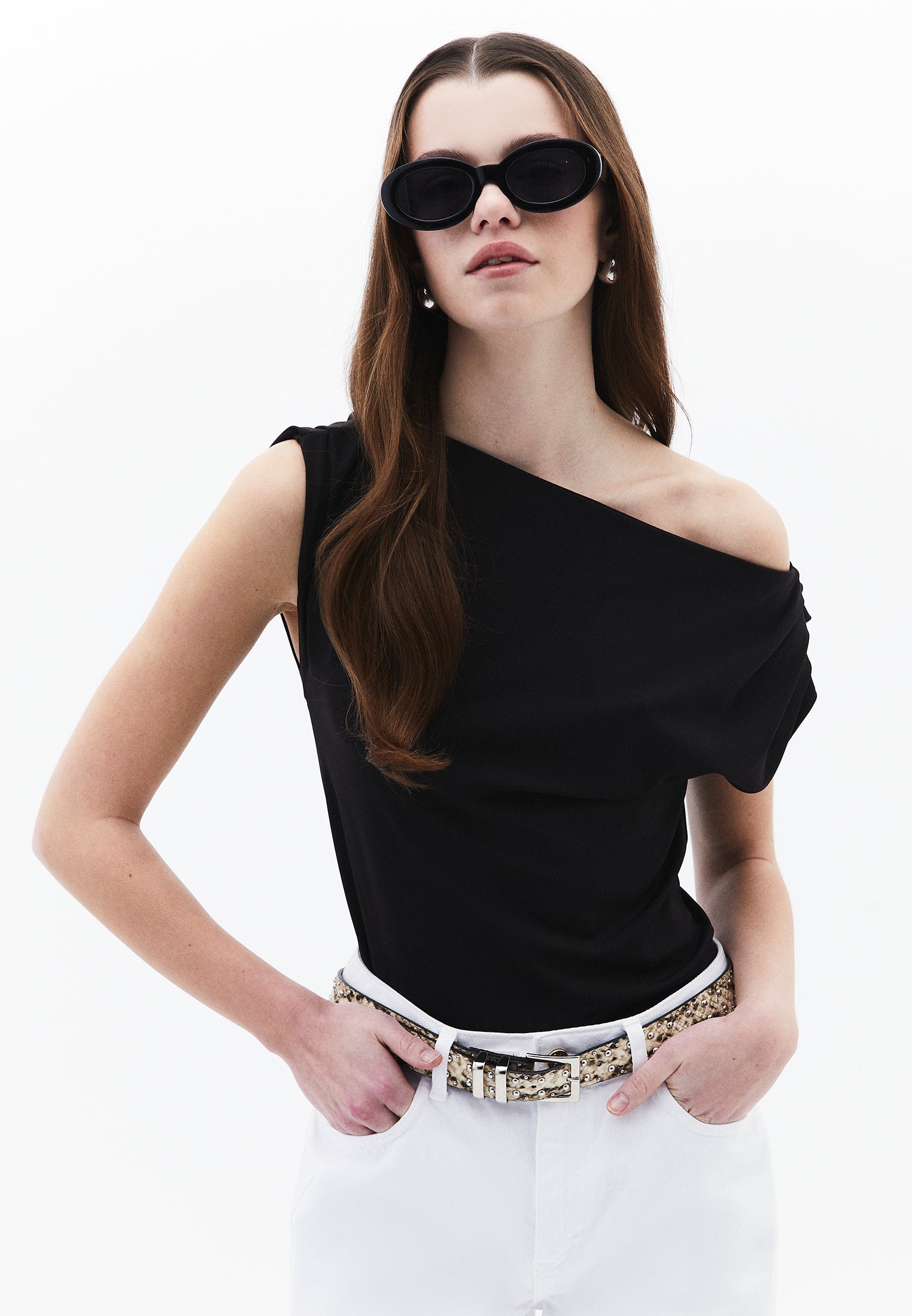 Boat Neck Short Sleeve Blouse - BLACK
