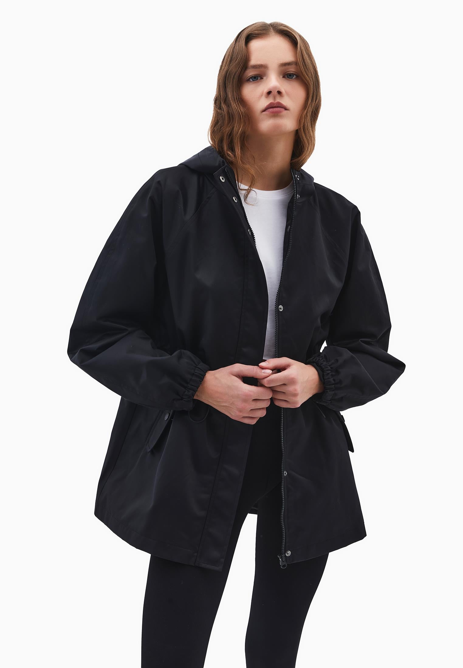 Hooded Midi Coat - BLACK