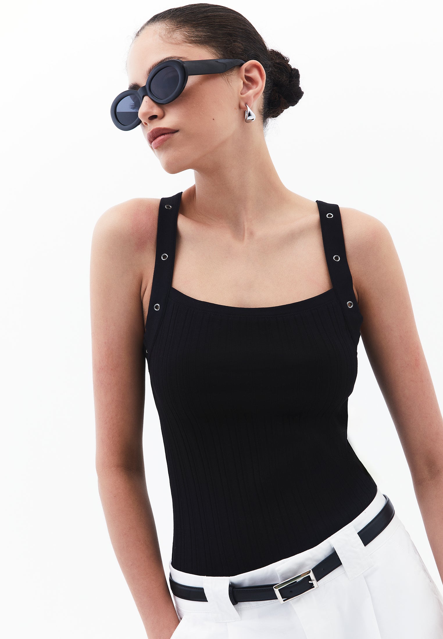 Wide Neck Tank Top - BLACK