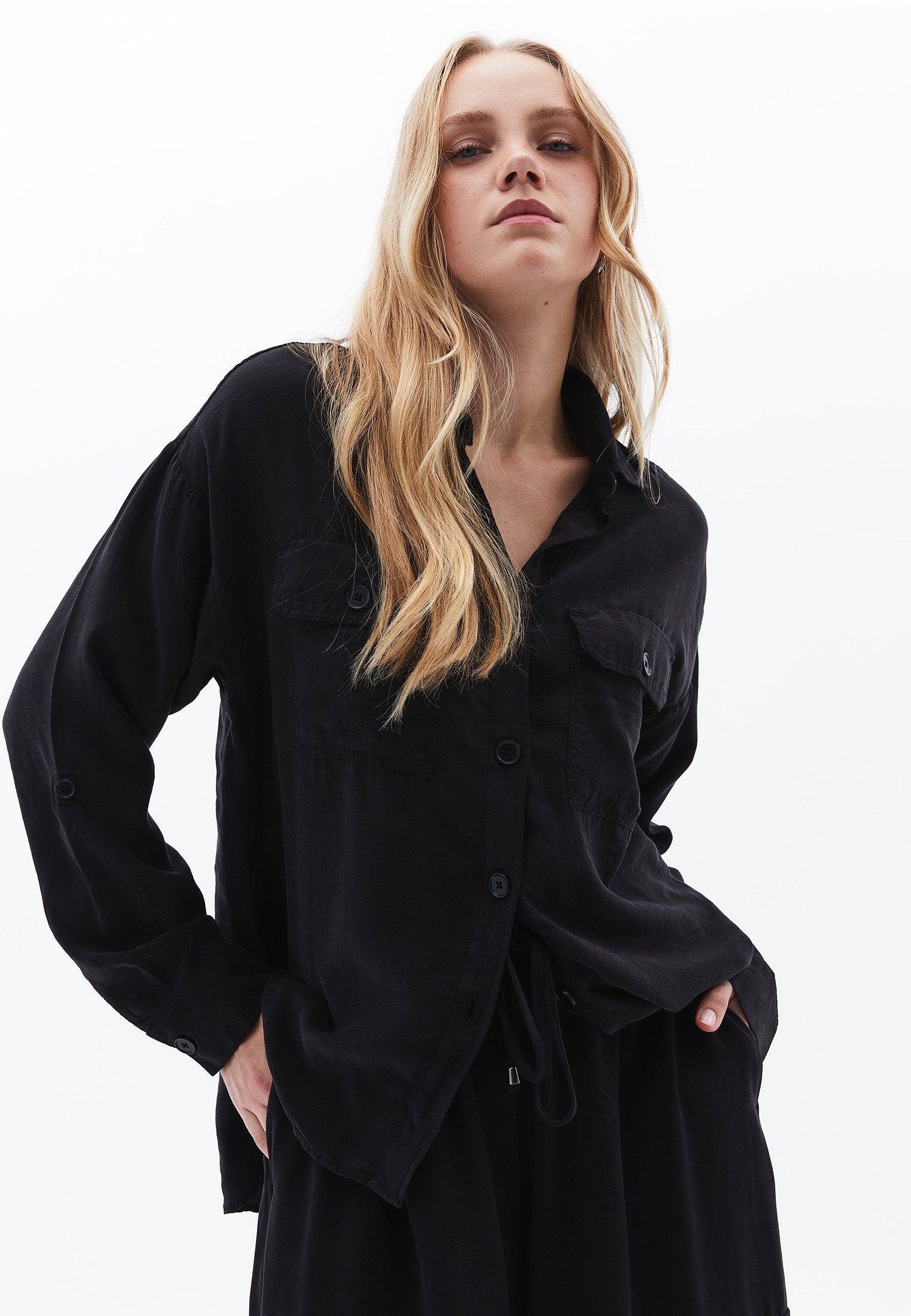 Oversize Long Sleeve Shirt - BLACK