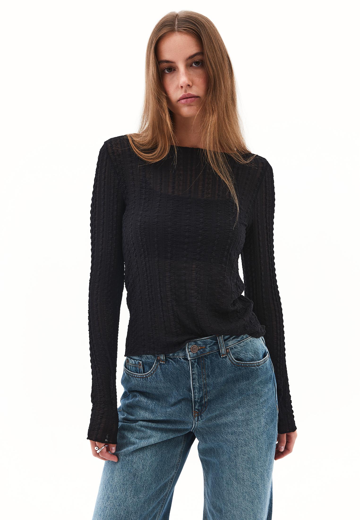 Boat Neck Lace Blouse - BLACK
