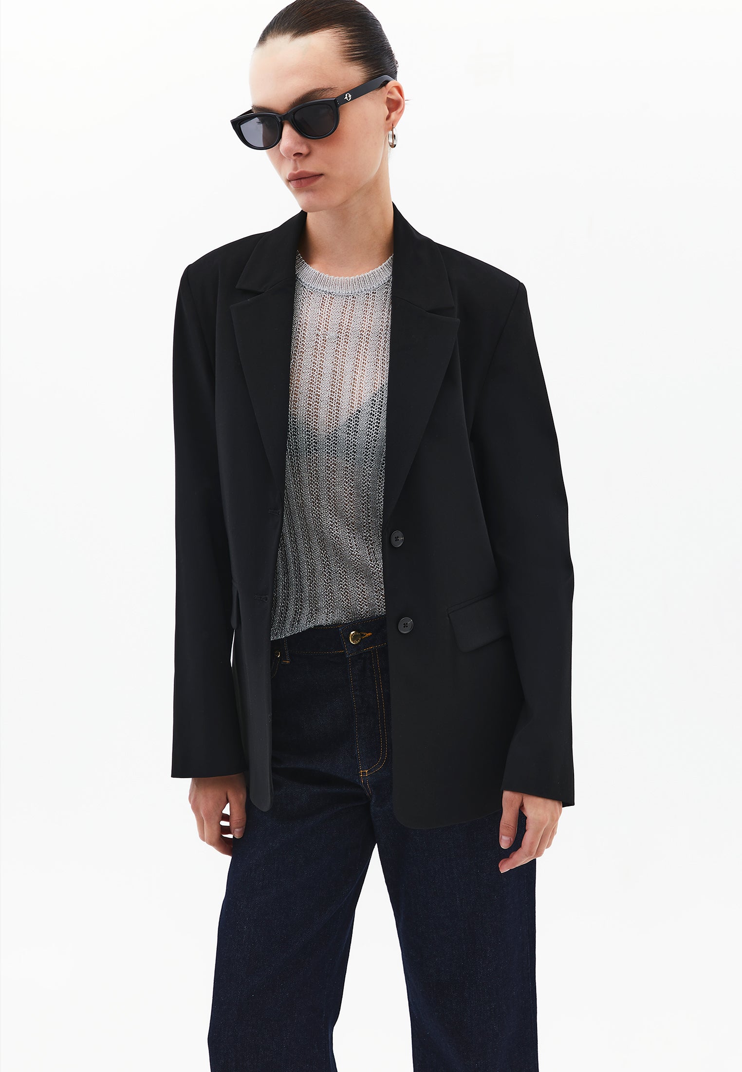 Oversize Blazer With Button Details - BLACK