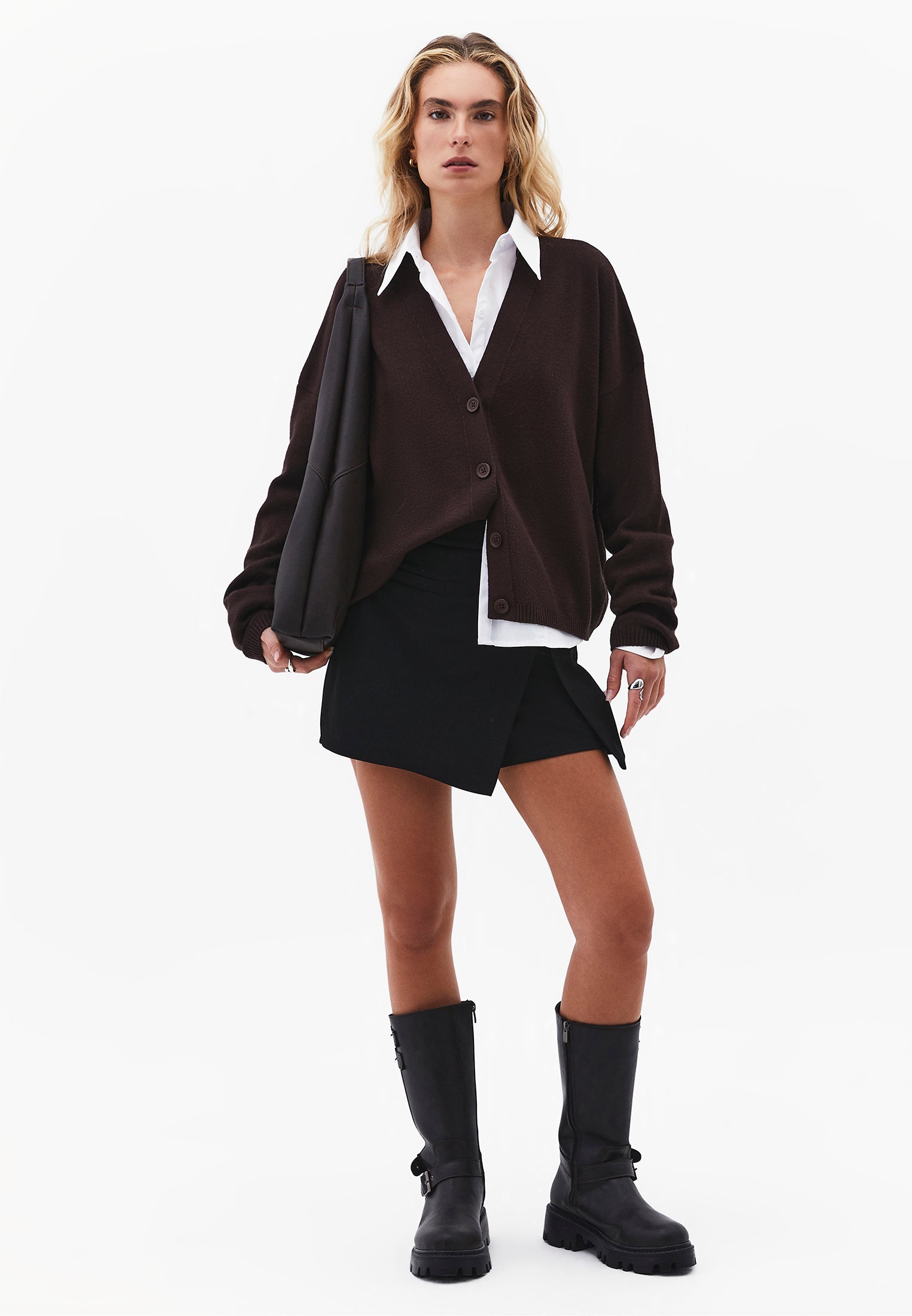 High Waist Slim Shorts With Wrap Detail - BLACK