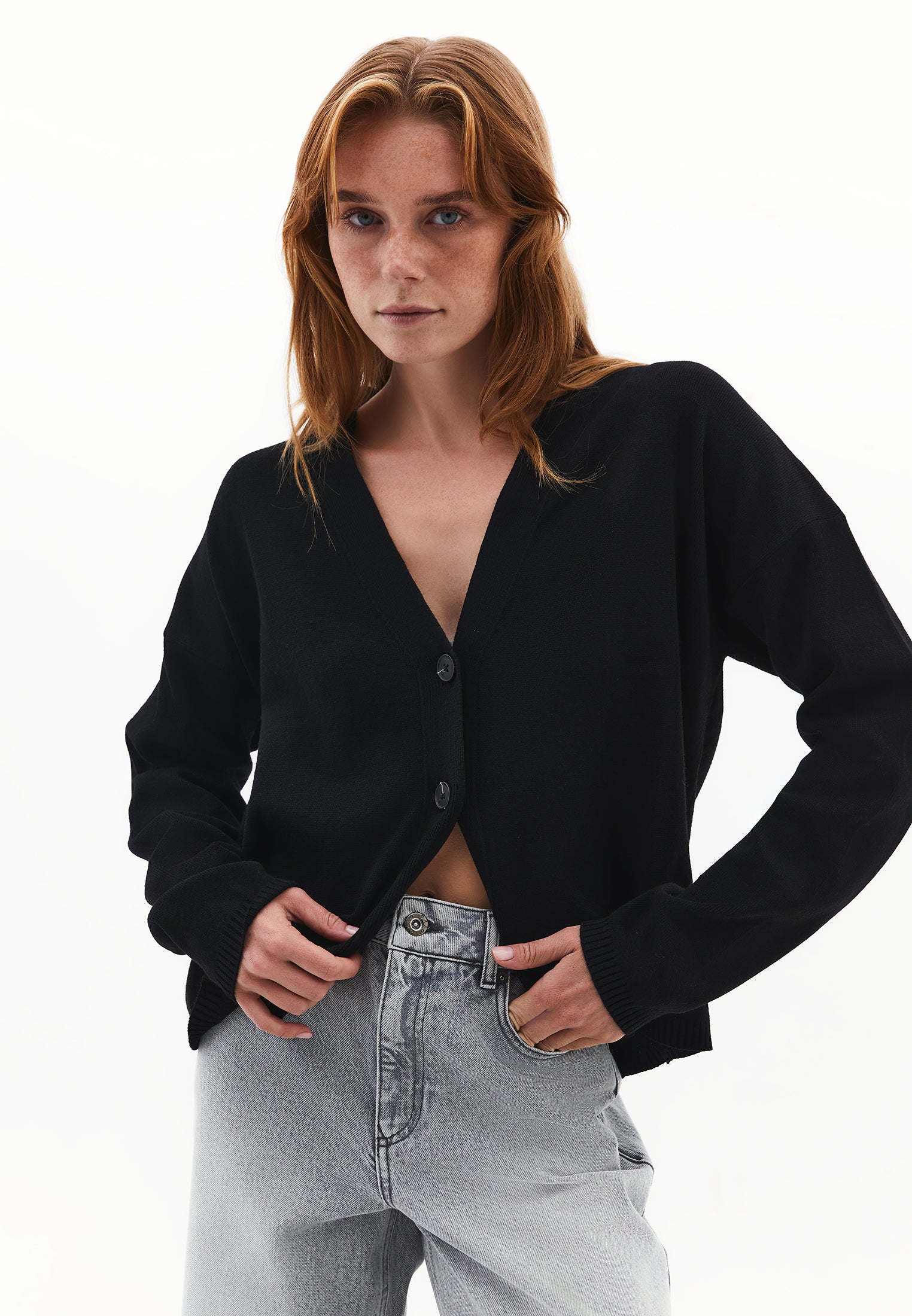 Viscose V-Neck Cardigan - BLACK