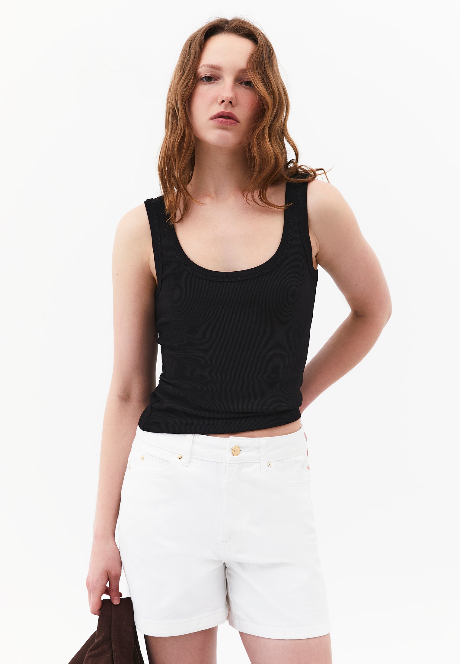 U Neck Bodycon Ribbed Tank Top - BLACK