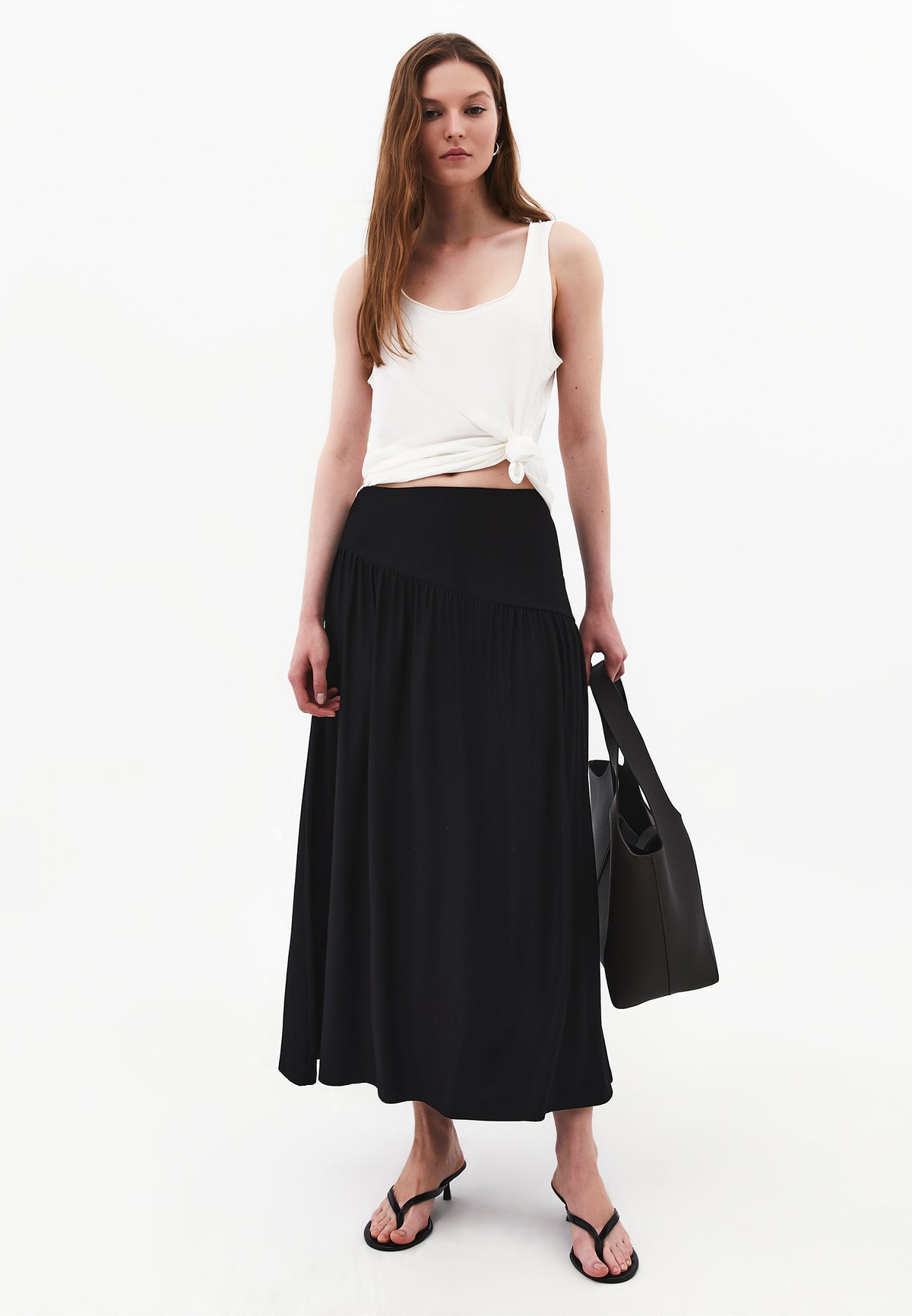Flared Long Skirt - BLACK