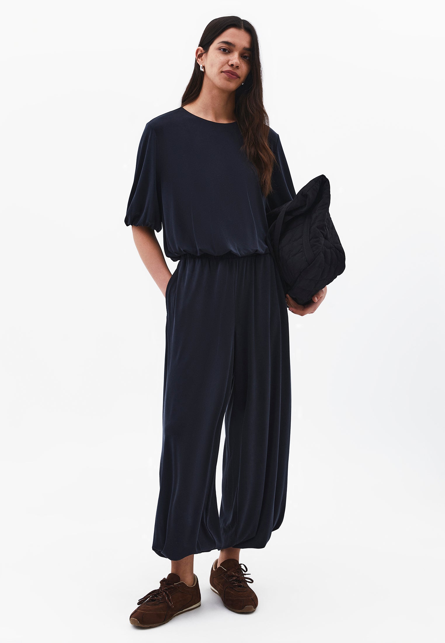 Balloon Form High Waist Jogger Pants - BLACK