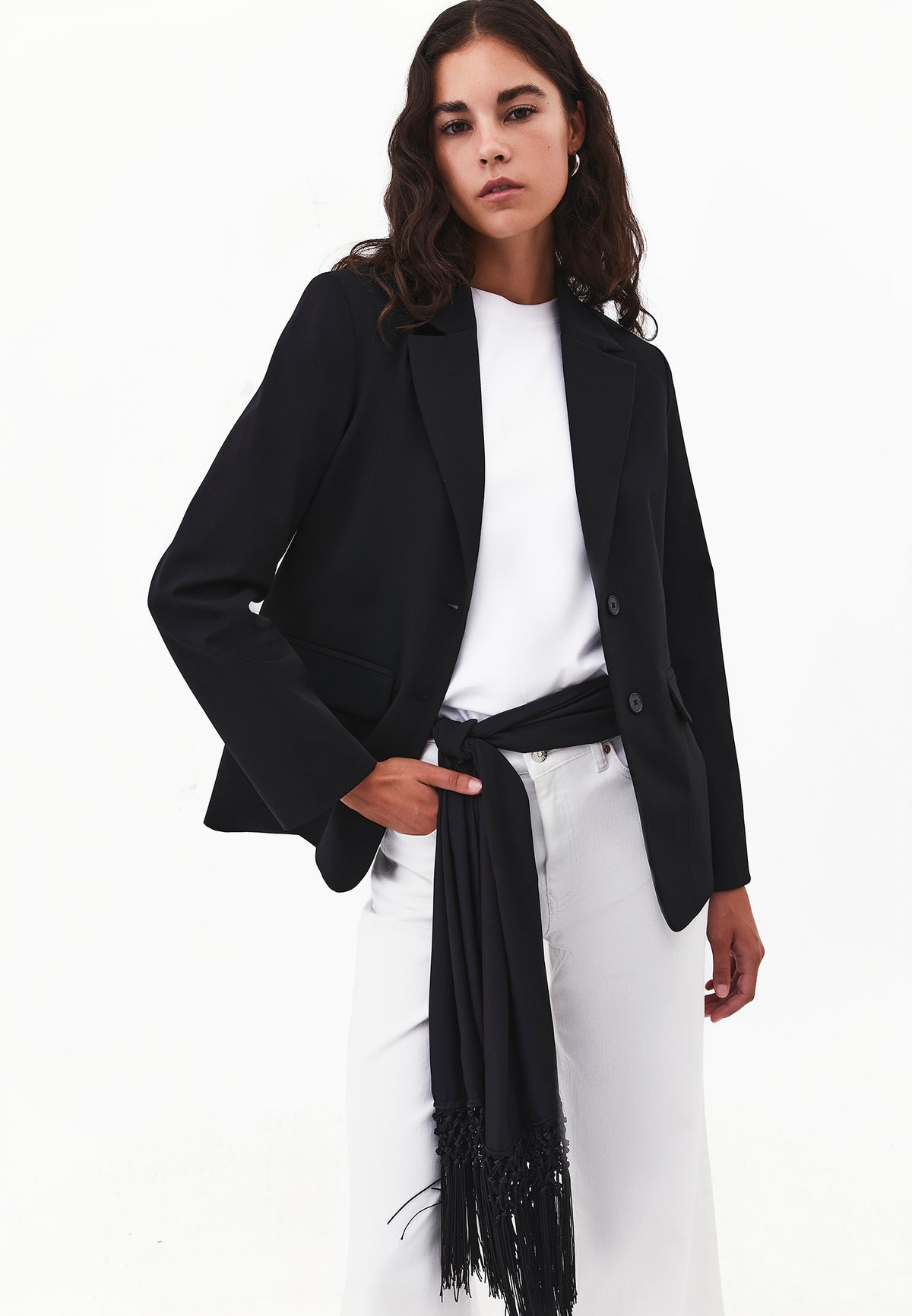 Oversize Blazer Jacket With Slit Detail - BLACK