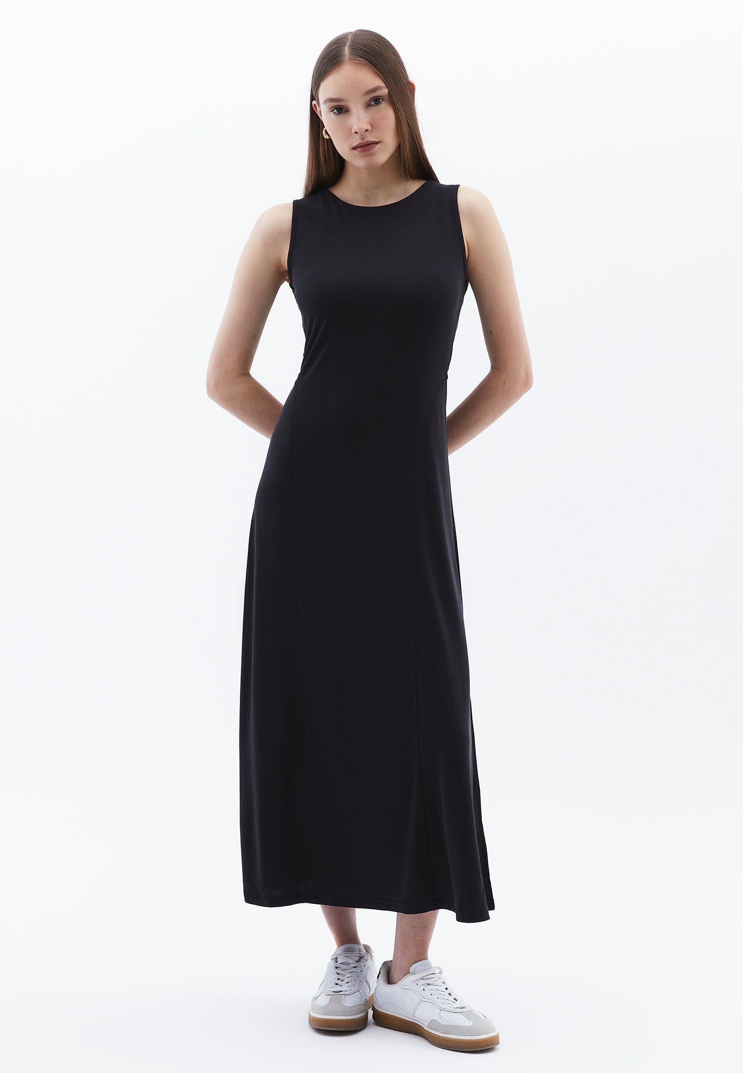 A Line Midi Dress - BLACK
