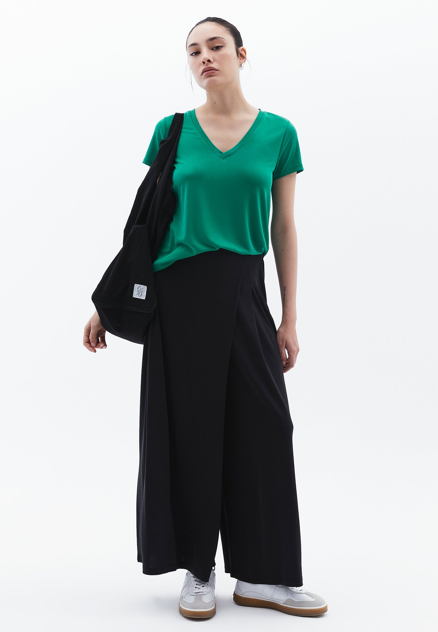 High Waist Elasticated Culotte Pants - BLACK